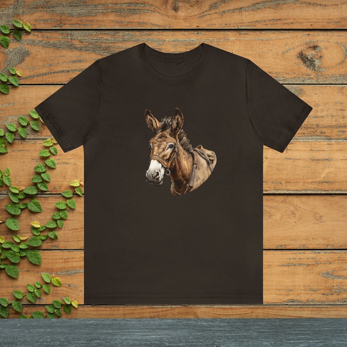 Cute Donkey T-Shirt #2, Brown Ink Painting of Donkey on Unisex T-Shirtt - FlooredByArt