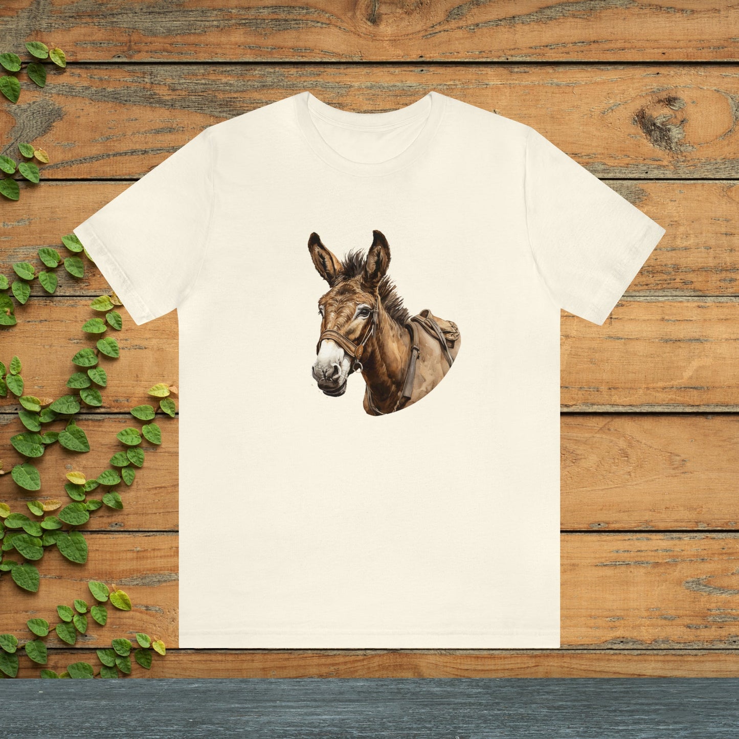 Cute Donkey T-Shirt #2, Brown Ink Painting of Donkey on Unisex T-Shirtt - FlooredByArt