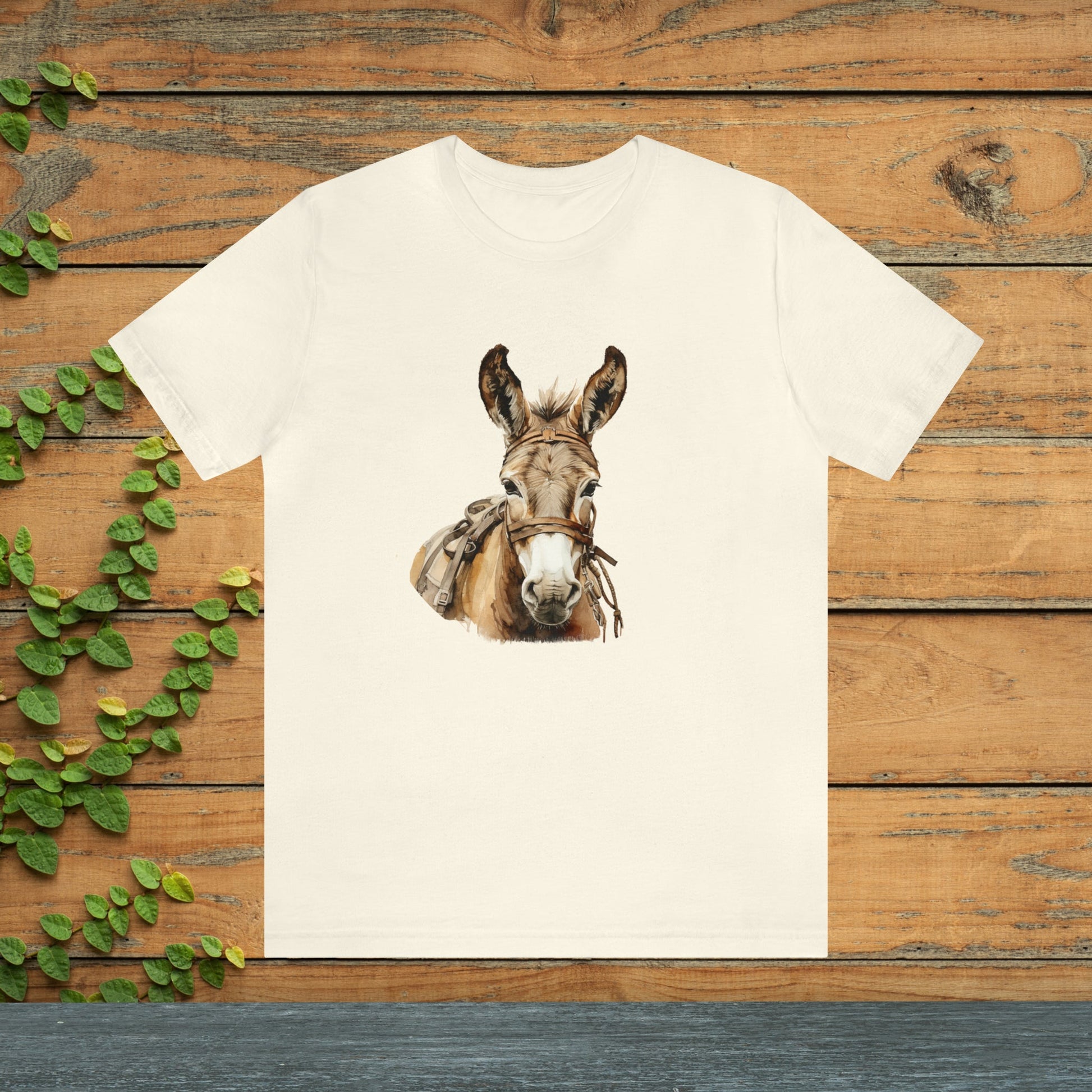 Cute Donkey T-Shirt, Brown Ink Painting on Unisex T-Shirt, Unisex Donkey Tee - FlooredByArt