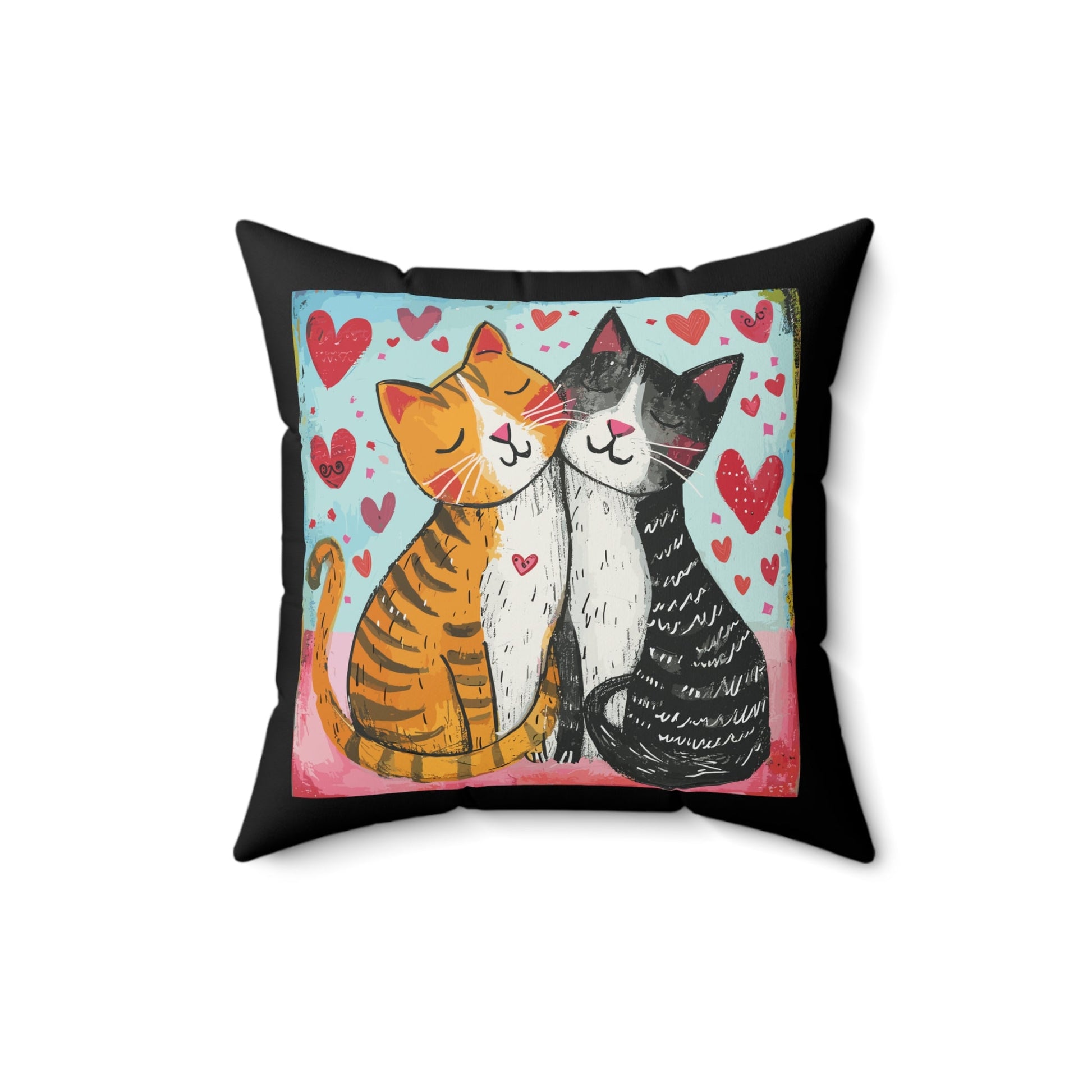 Cute Fun Black Cat Pillow - Hearts Black Cat, Tabby Cats Accent Pillows - FlooredByArt
