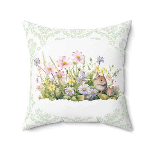 Cute Garden Mouse Pillow #2, Throw Pillow, Elegant Clean Lines, Fresh Green Pillow - FlooredByArt