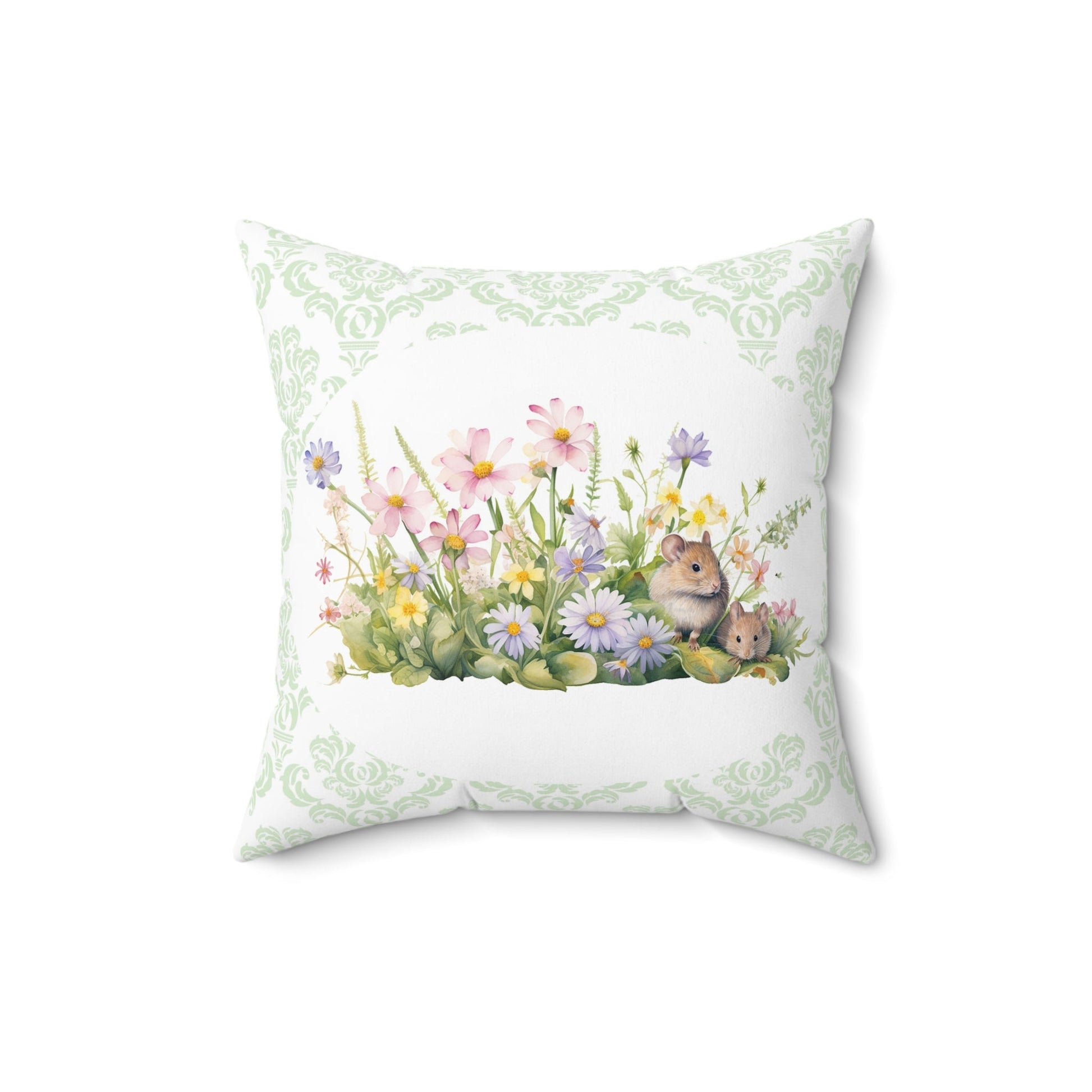 Cute Garden Mouse Pillow #2, Throw Pillow, Elegant Clean Lines, Fresh Green Pillow - FlooredByArt