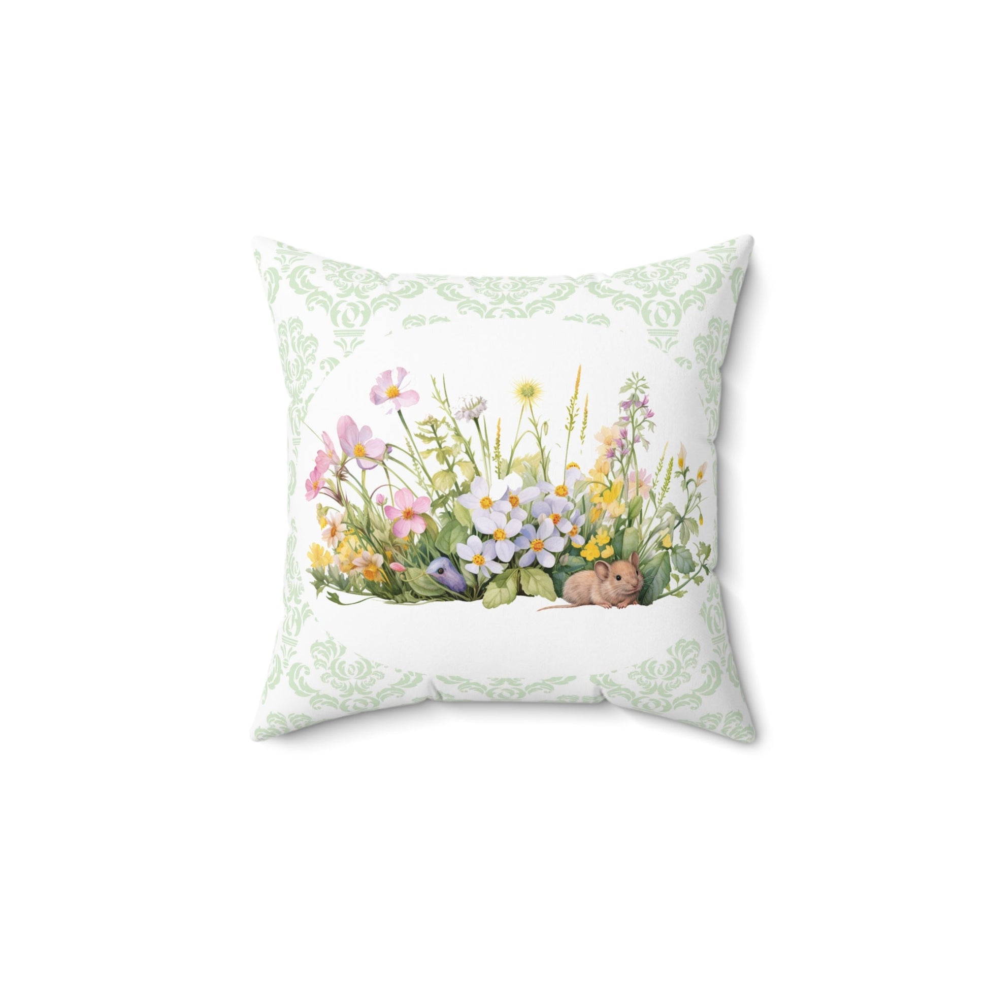 Cute Garden Mouse Pillow, Throw Pillow, Elegant Clean Lines, Fresh Green Pillow - FlooredByArt