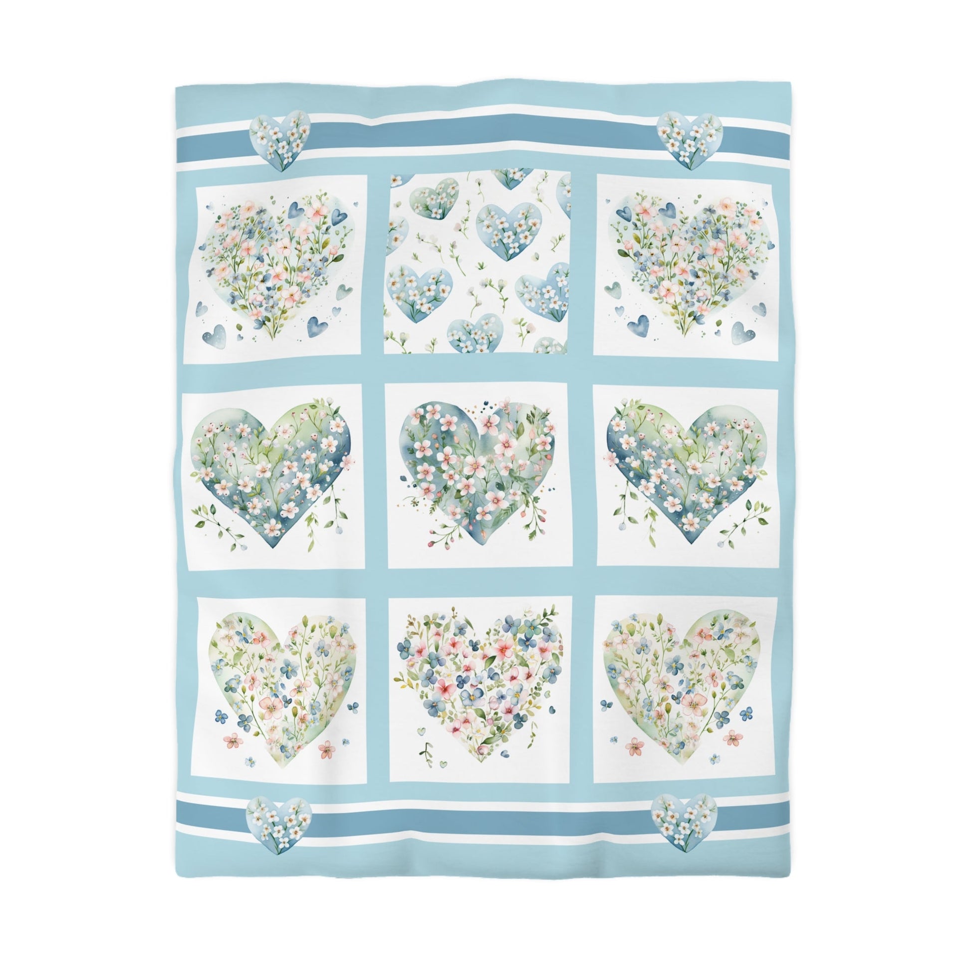 Cute Hearts Duvet Cover, Sweetheart Cottage Garden Blanket Cover, Floral Hearts - FlooredByArt