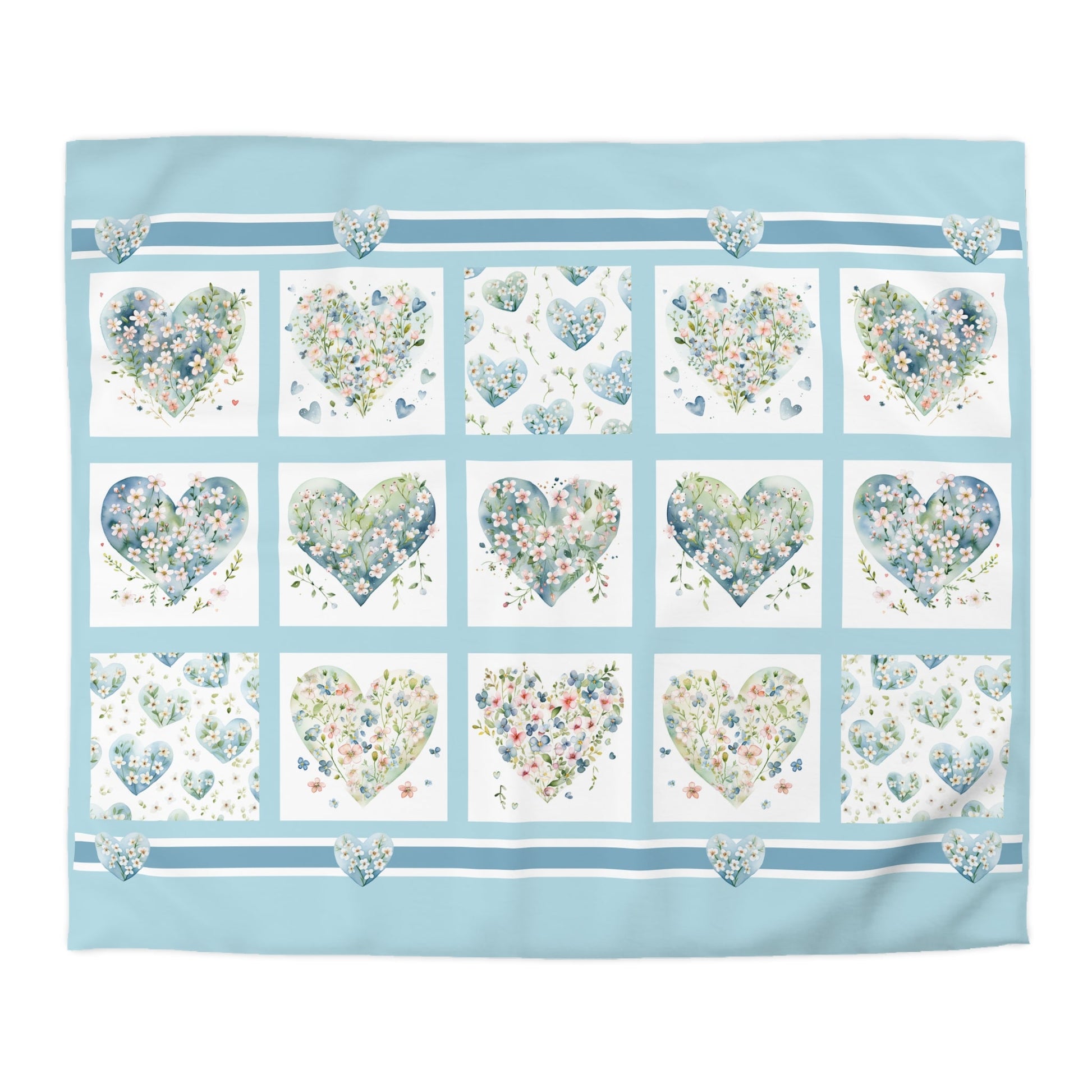 Cute Hearts Duvet Cover, Sweetheart Cottage Garden Blanket Cover, Floral Hearts - FlooredByArt