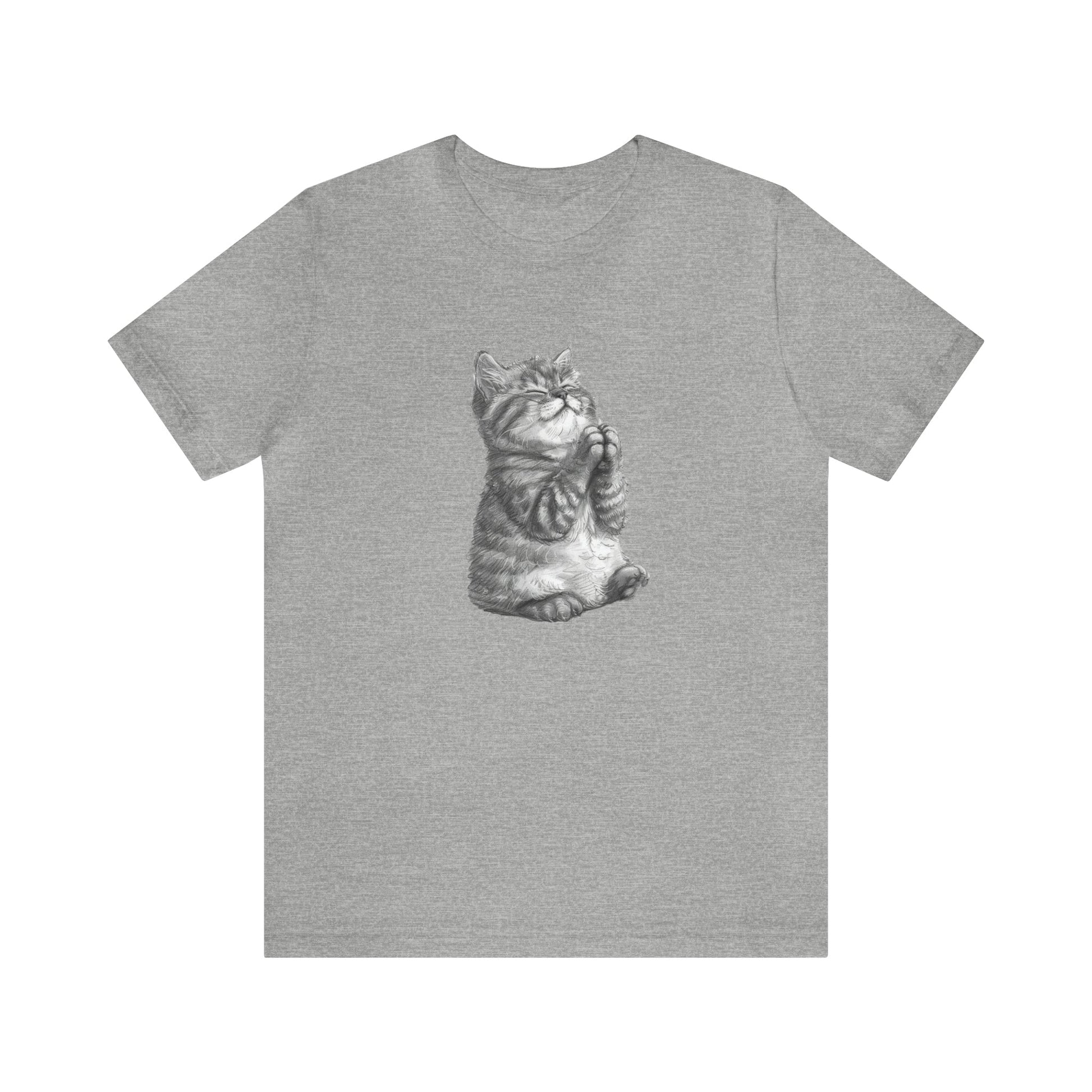 Cute Kitten Praying Art T-Shirt, Pencil Drawing of a Cat, Wearable Art - FlooredByArt
