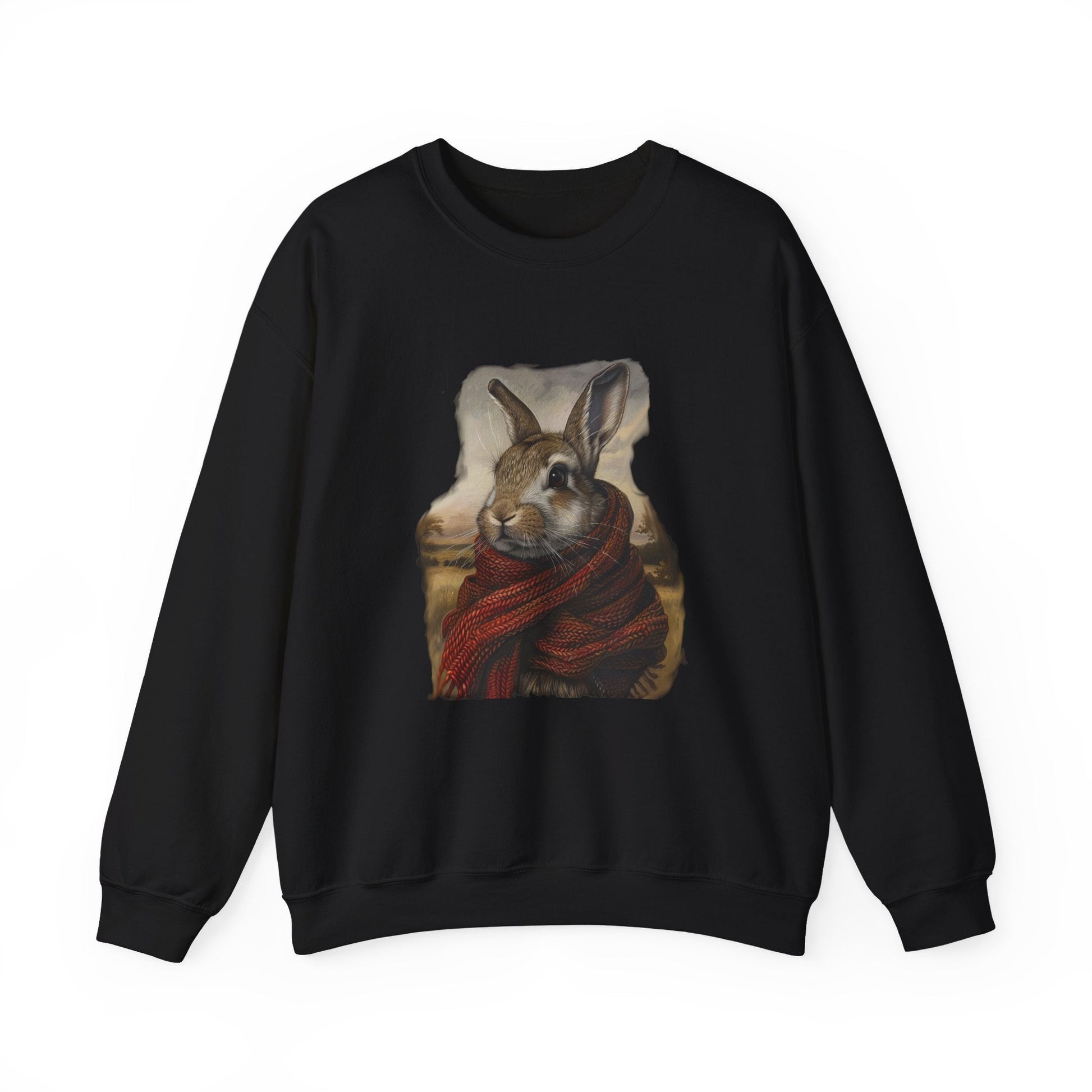 Cute Rabbit Sweatshirt, Whimsical Rabbit in Wildflower field, Art Shirt, Unique Rabbit Owner Gift - FlooredByArt