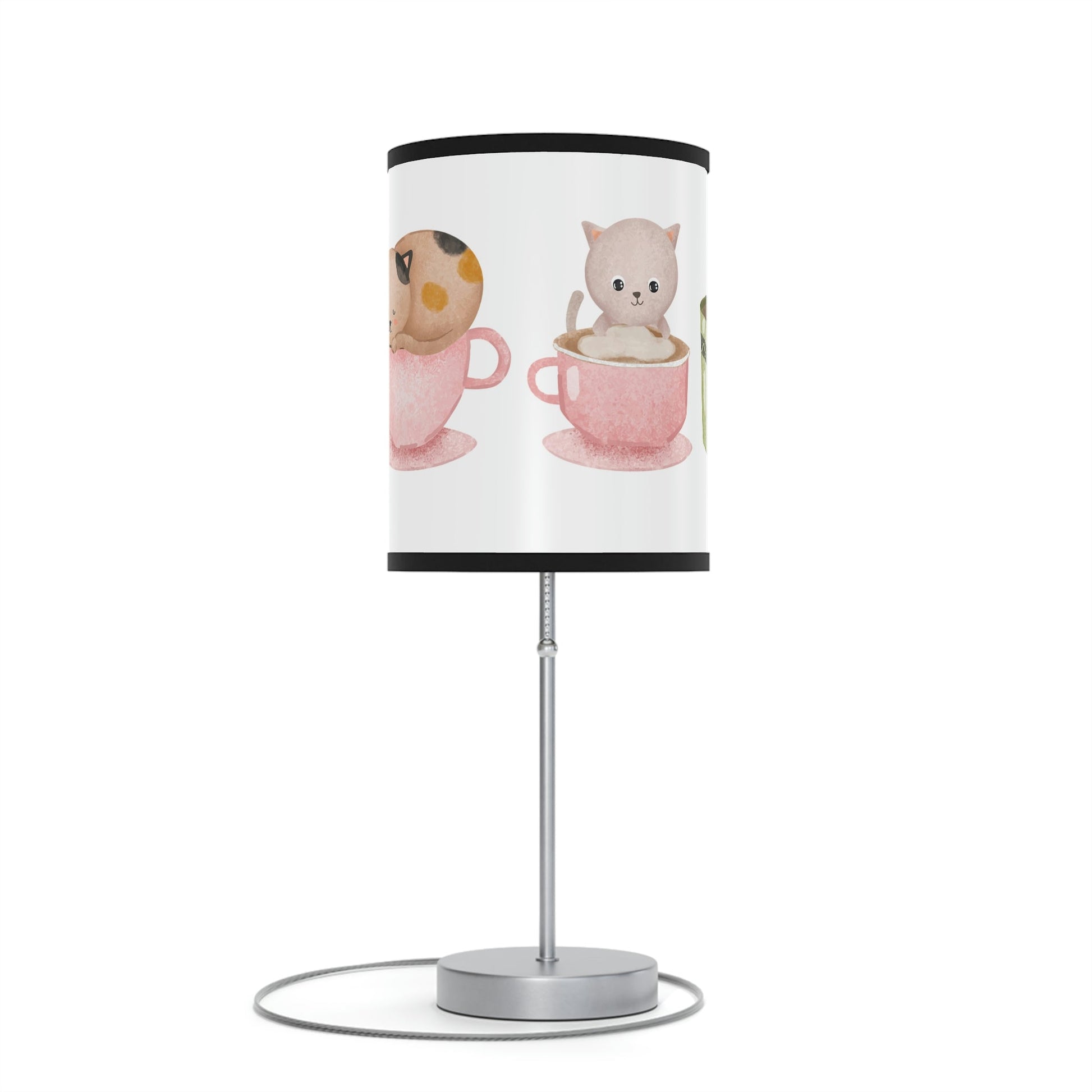 Cute Watercolor Cats & Cups Lamp, Cat Accent Lamp, Unique Kitchen or Girls Room - FlooredByArt
