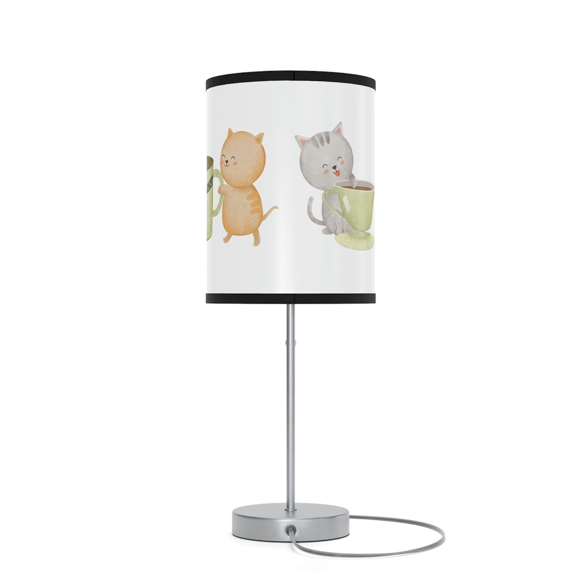 Cute Watercolor Cats & Cups Lamp, Cat Accent Lamp, Unique Kitchen or Girls Room - FlooredByArt