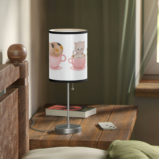 Cute Watercolor Cats & Cups Lamp, Cat Accent Lamp, Unique Kitchen or Girls Room - FlooredByArt