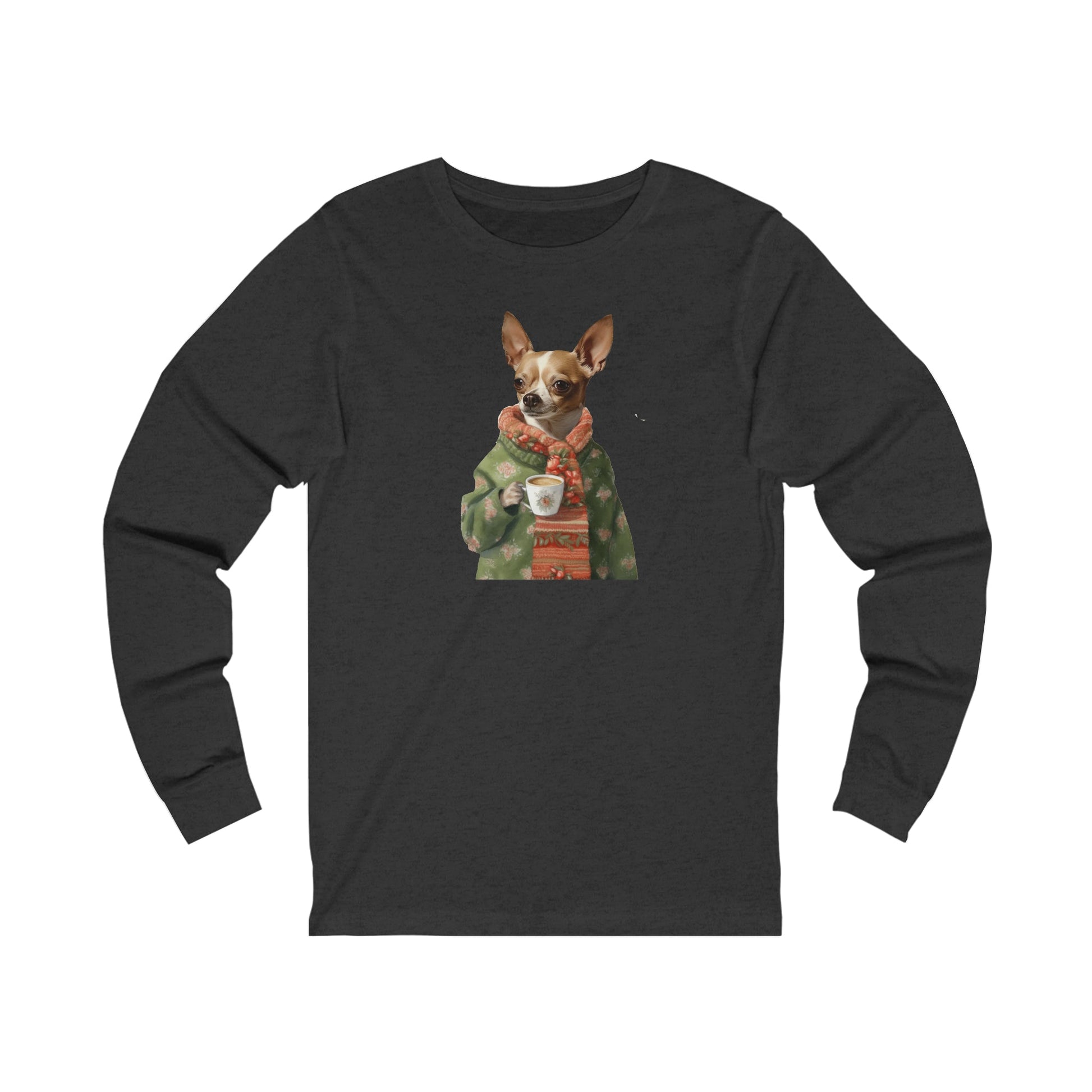 Cute Whimsical Chihauhau Long Sleeve T-shirt, Dogs in Sweaters Chihauhau - FlooredByArt
