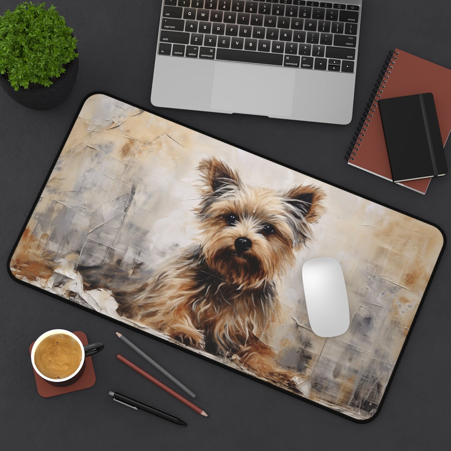 Cute Yorkie Large Mouse Pad, Part of Dog Art Collection Desk Mats - FlooredByArt