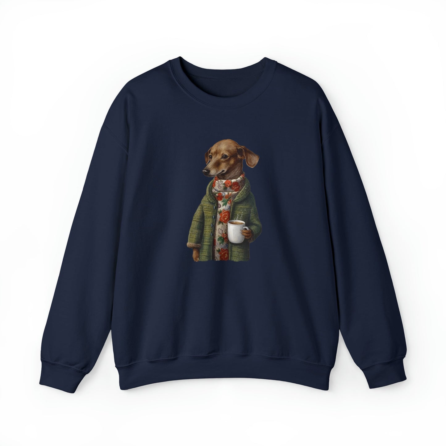 Dachshund Dog Sweatshirt, Dogs in Sweaters Art Collection, Unique Whimsical Boho Design - FlooredByArt