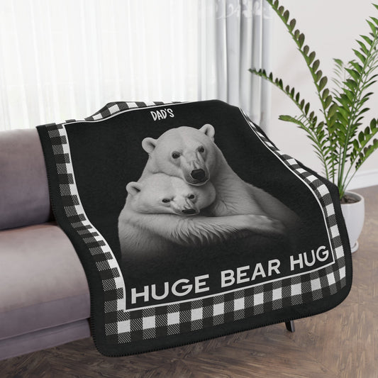 Dad Hugs Throw Blanket, Personalized Blanket Coverlet, I Love You Blanket, Beautiful Polar Bear - FlooredByArt