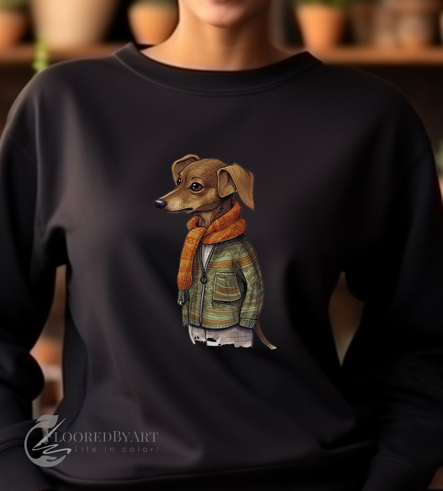 Dog Sweatshirt, Dogs in Sweaters Art Collection, Unique Boho Design Shirt, Old English Look - FlooredByArt