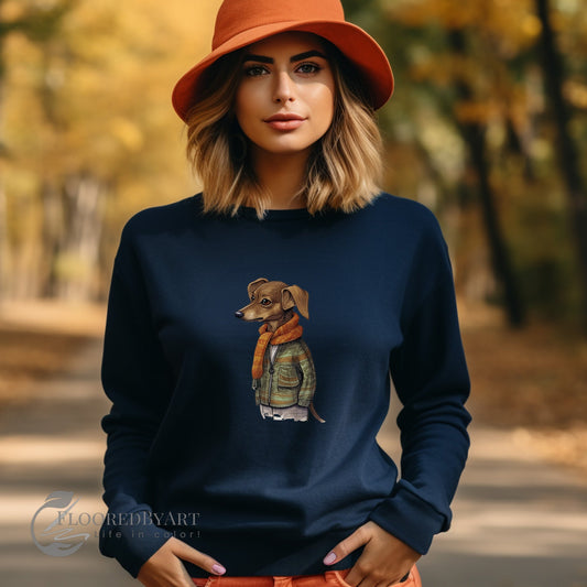 Dog Sweatshirt, Dogs in Sweaters Art Collection, Unique Boho Design Shirt, Old English Look - FlooredByArt
