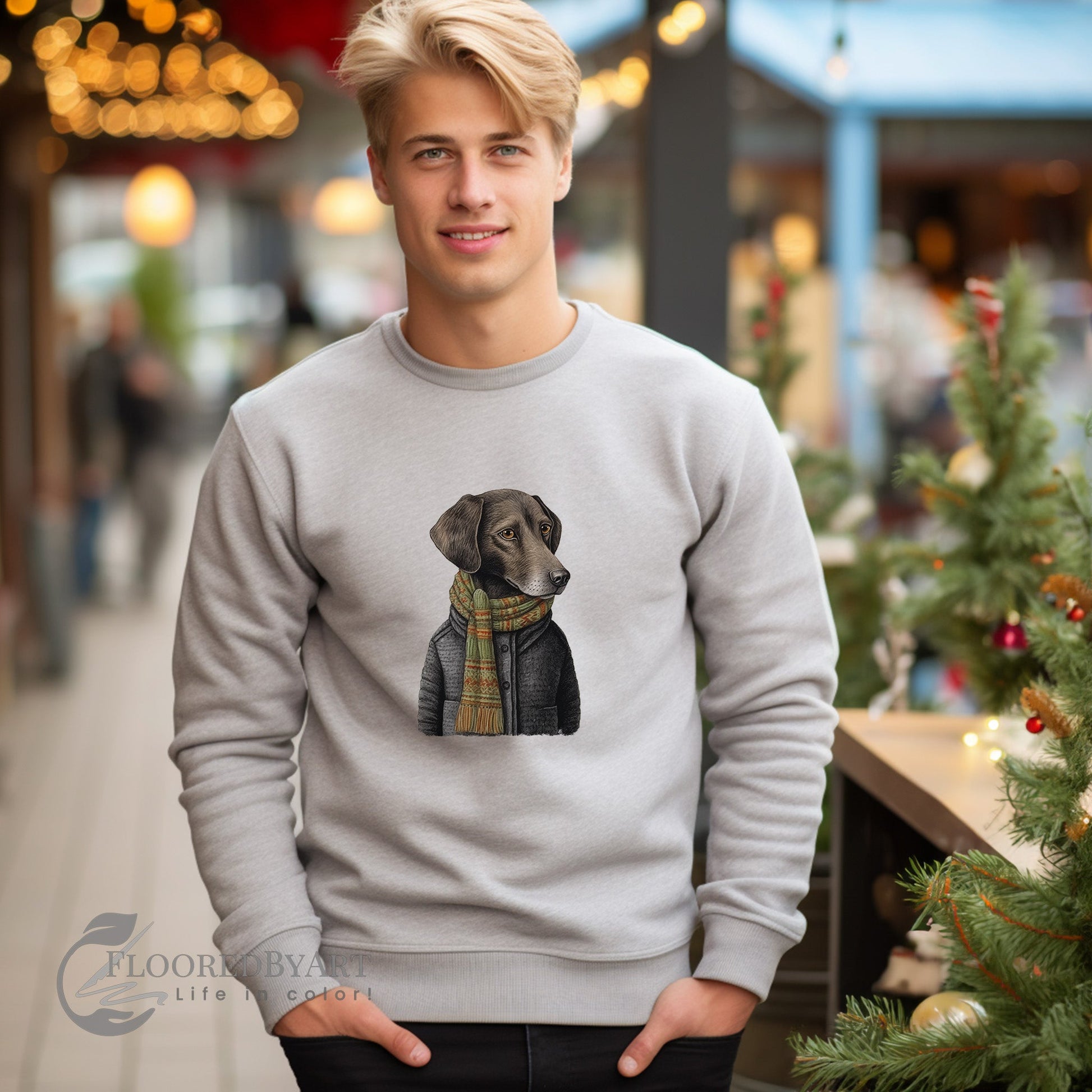 Dog Sweatshirt, Dogs in Sweaters Collection, Unique Boho Design Shirt - FlooredByArt