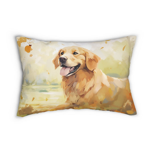 Dog Theme Throw Pillow, Loveable Golden Retriever Lumbar Support, Decorative Adorable Pups for Decor, Unique Accent Pillow, Wedding Gift - FlooredByArt