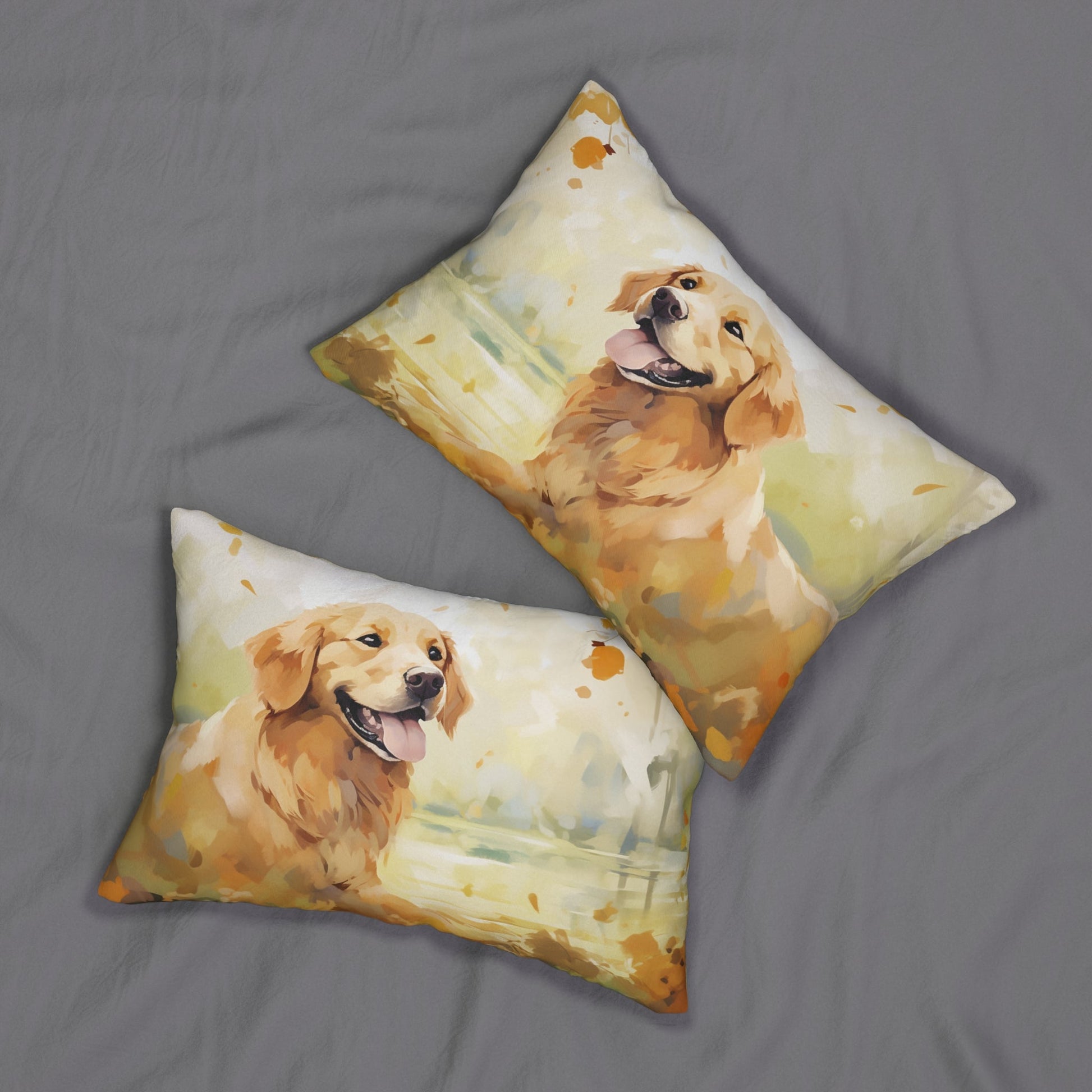 Dog Theme Throw Pillow, Loveable Golden Retriever Lumbar Support, Decorative Adorable Pups for Decor, Unique Accent Pillow, Wedding Gift - FlooredByArt
