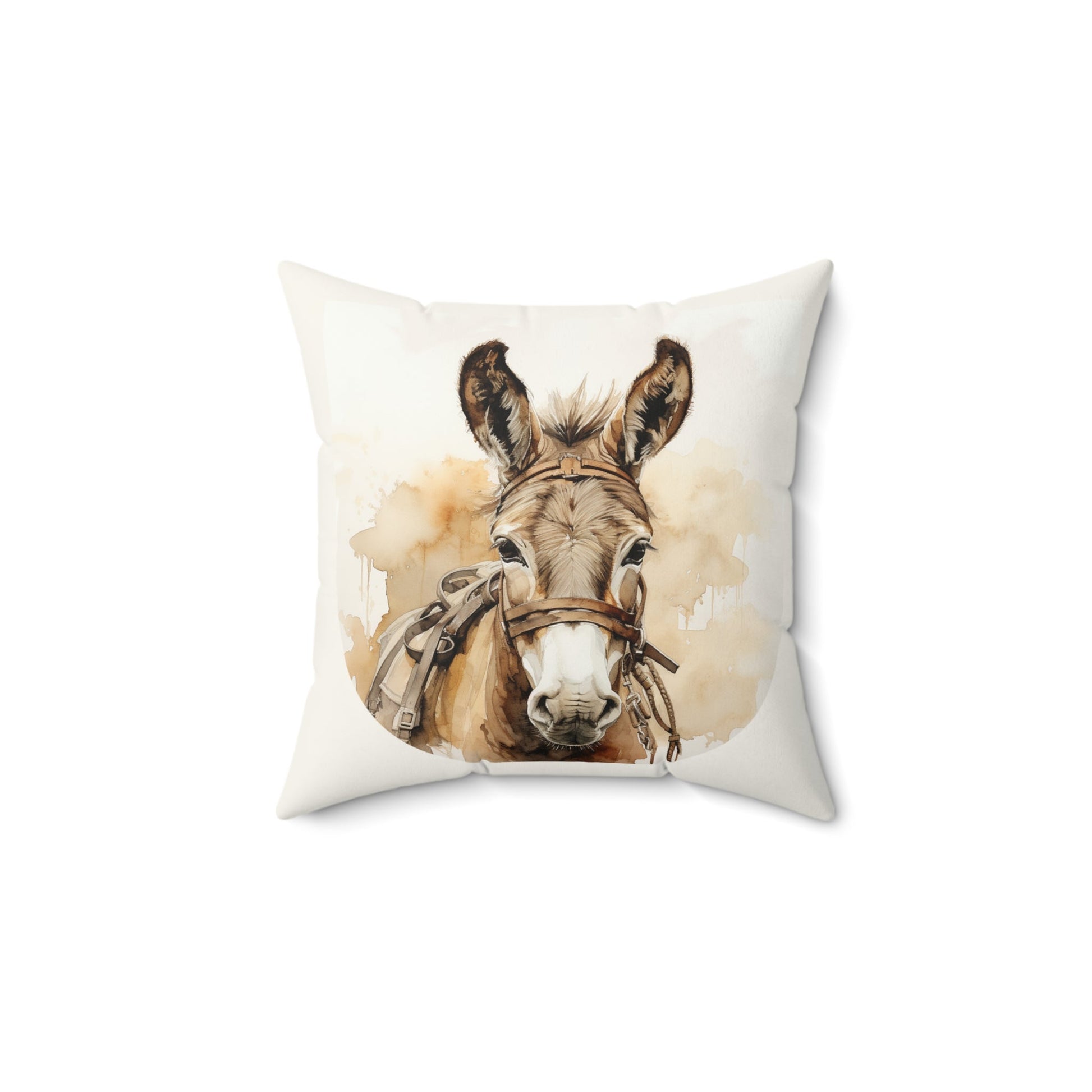 Donkey Head Art Throw Pillow #1, Cute Brown Alcohol Ink Painting Accent Pillow - FlooredByArt