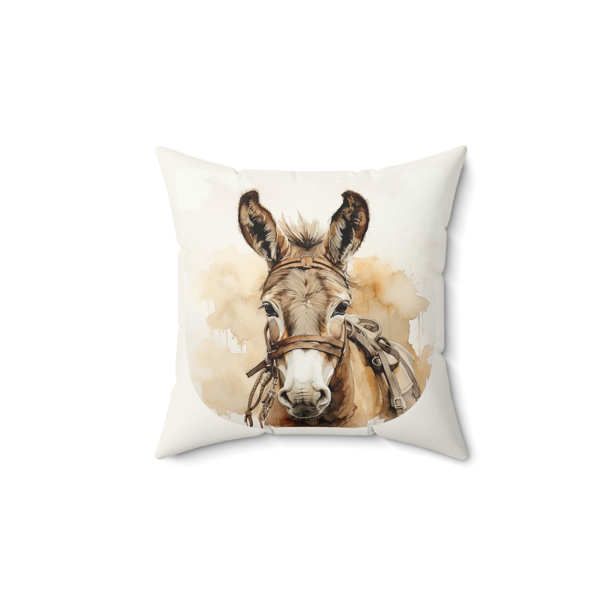 Donkey Head Art Throw Pillow #1, Cute Brown Alcohol Ink Painting Accent Pillow - FlooredByArt