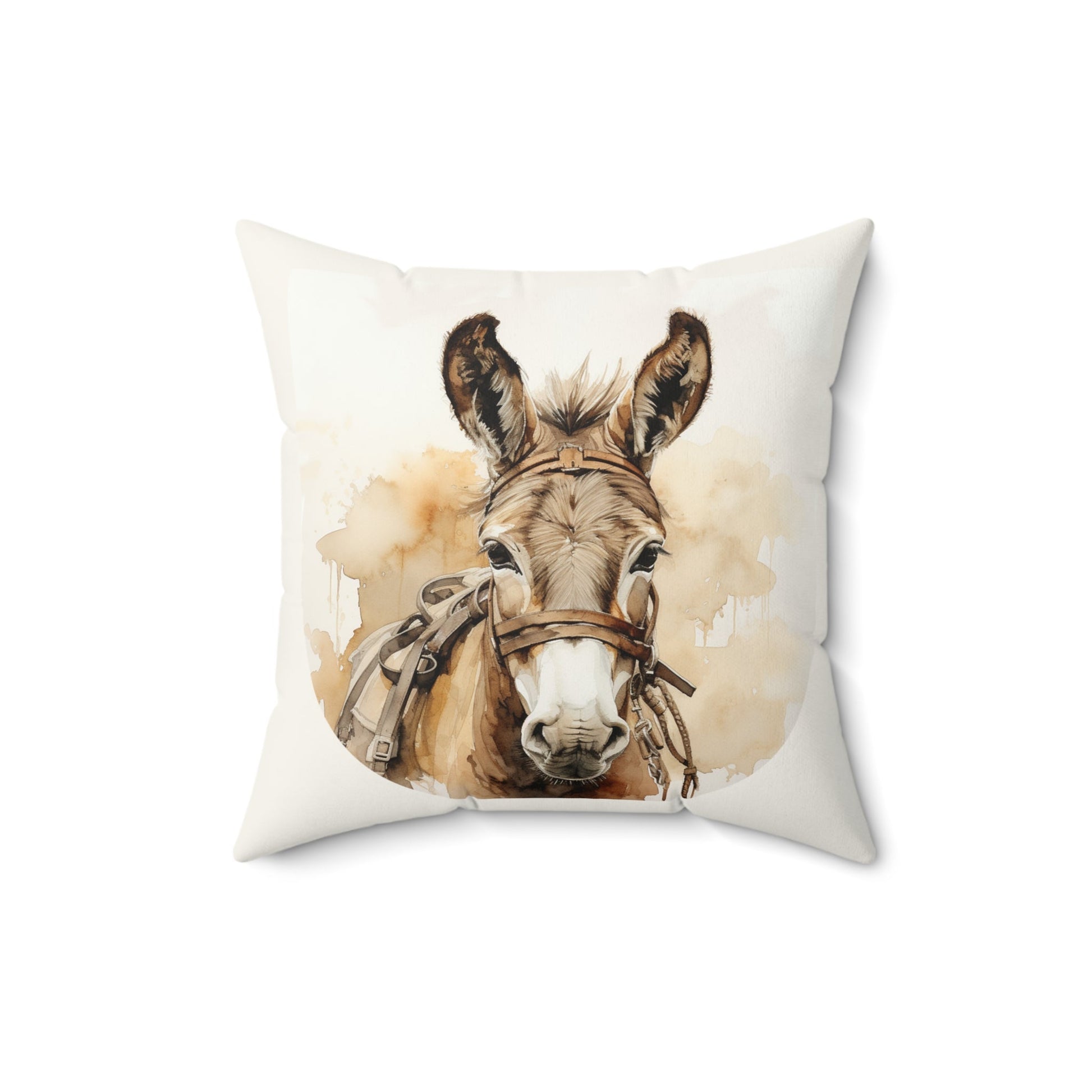 Donkey Head Art Throw Pillow #1, Cute Brown Alcohol Ink Painting Accent Pillow - FlooredByArt