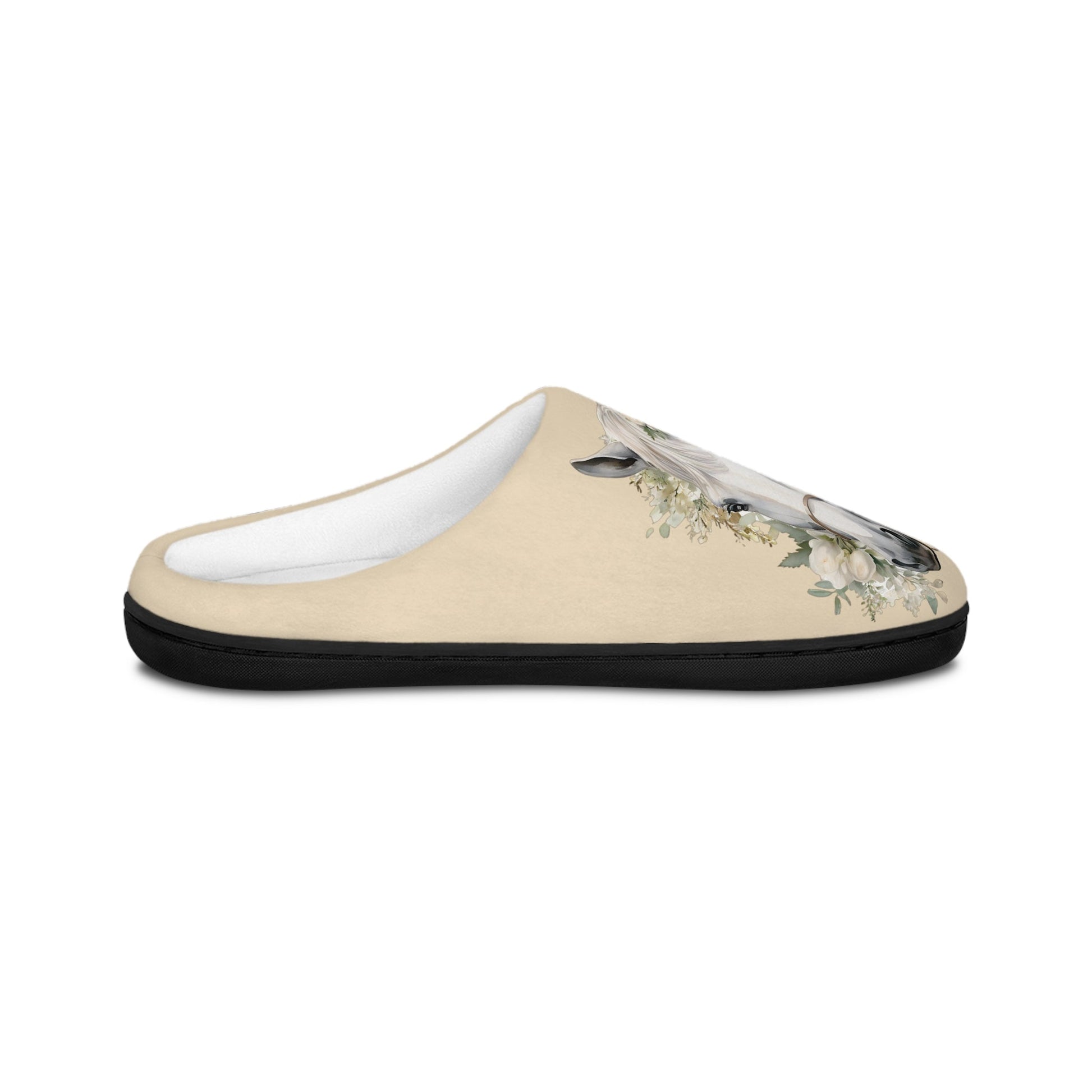 Dreamy White Horse and Roses Slippers, Comfy Pair of Slip-On Scuffs - FlooredByArt