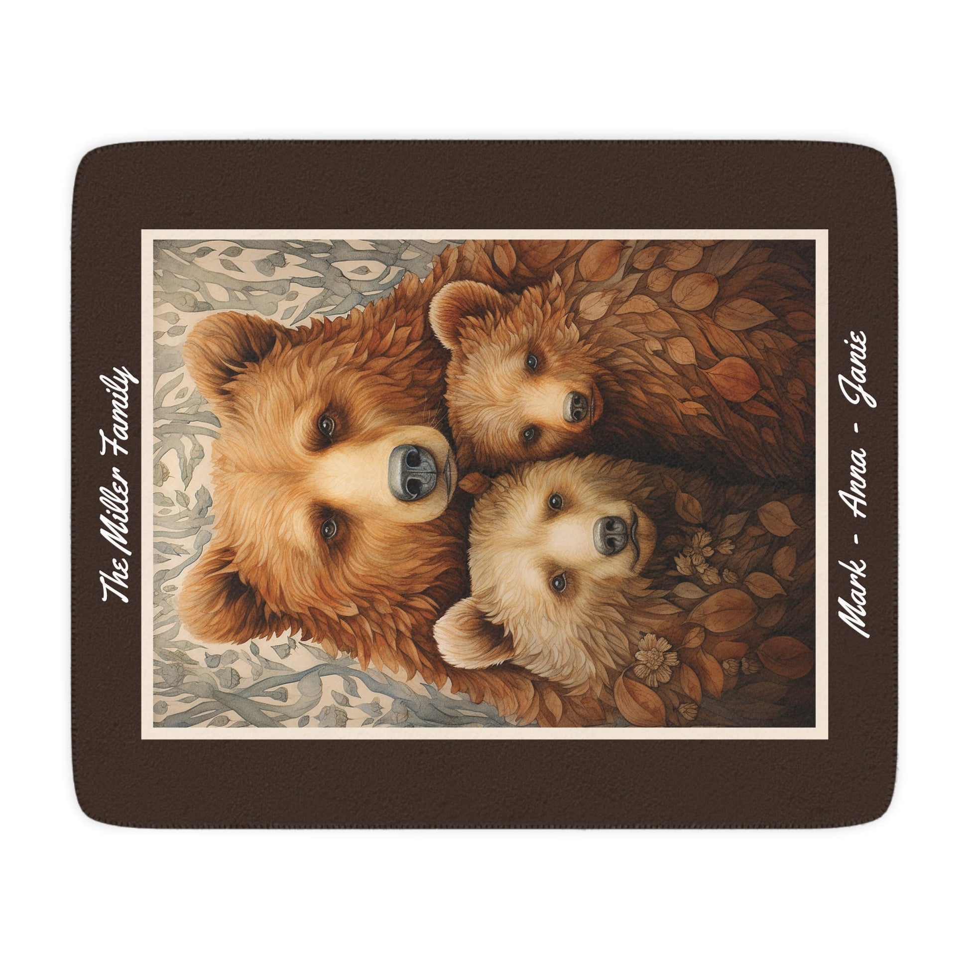 Family of Bears Throw Blanket, Personalized Family Throw Coverlet, Customized Named - FlooredByArt