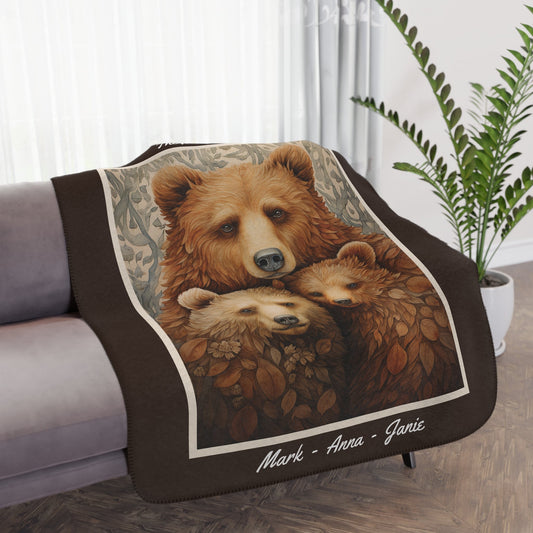 Family of Bears Throw Blanket, Personalized Family Throw Coverlet, Customized Named - FlooredByArt