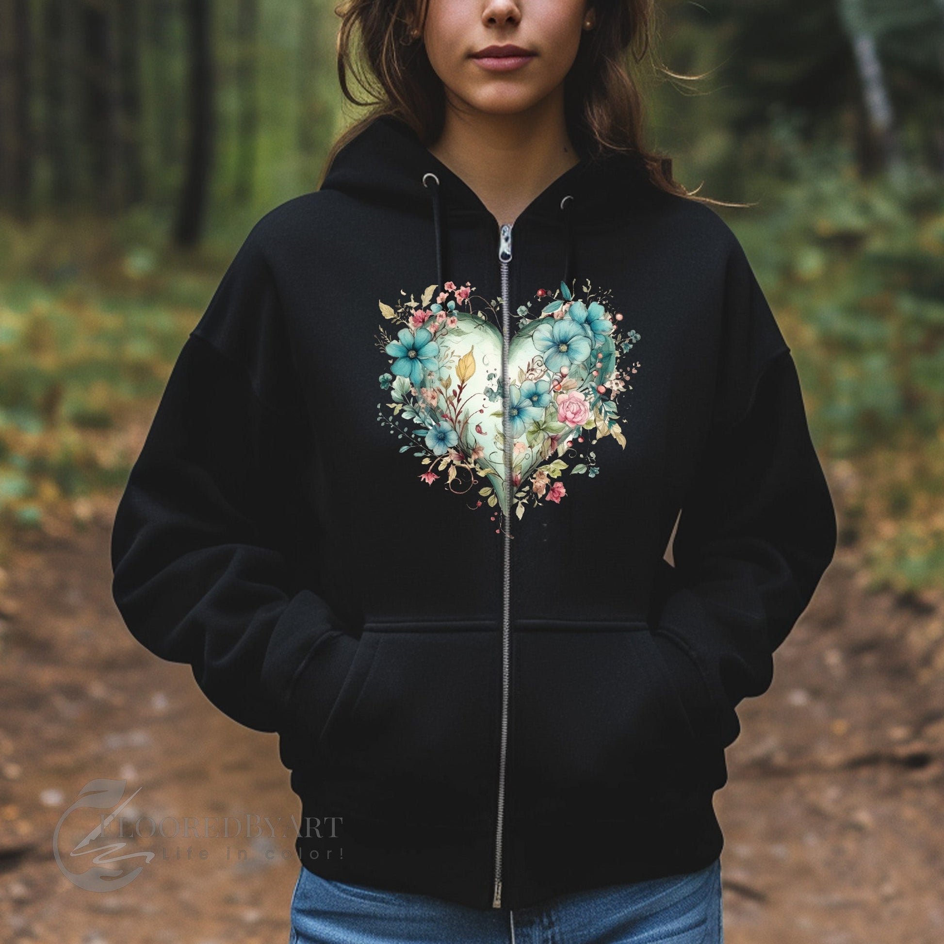 Flower Art Full Zip Jacket, Gift For Her, Country Wildflower Hoodie Aesthetic - FlooredByArt