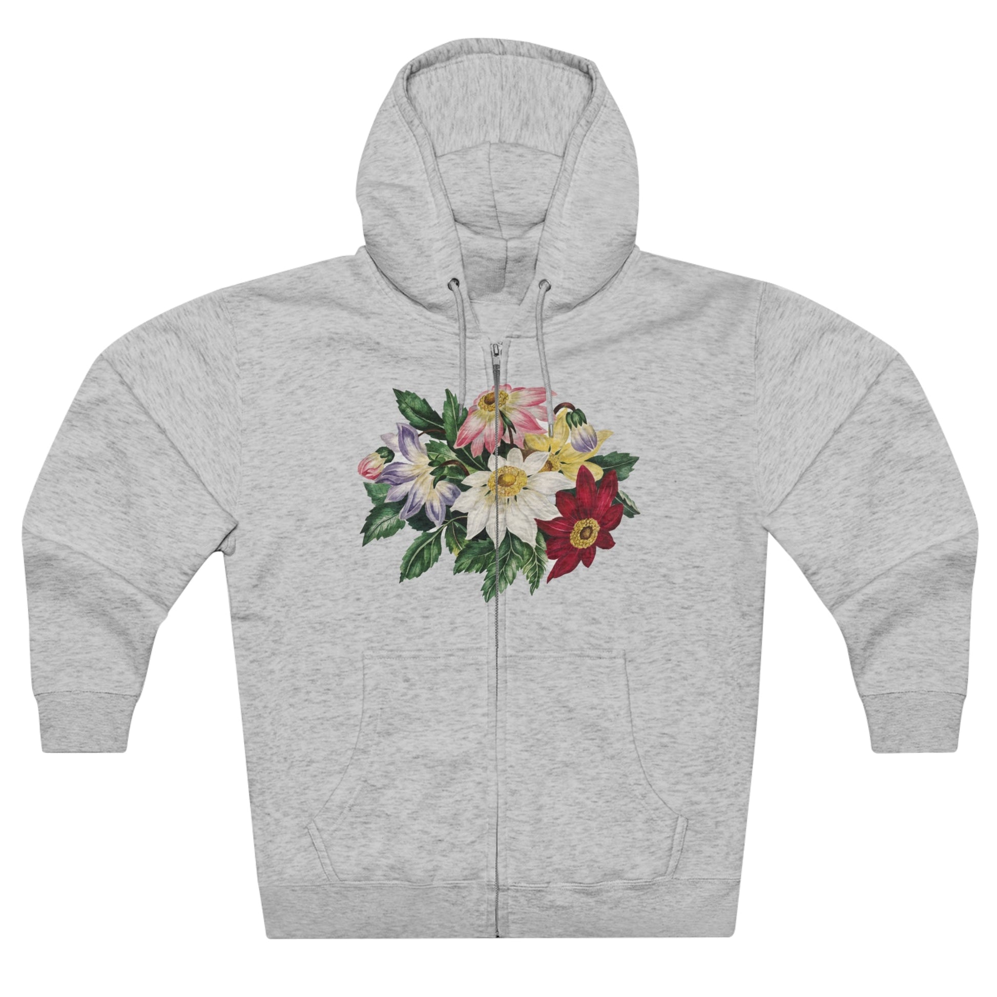 Flowers Full Zip-up Hoodie, Beautiful, Colorful Flower Hooded Sweatshirt, Museum Art Print - FlooredByArt