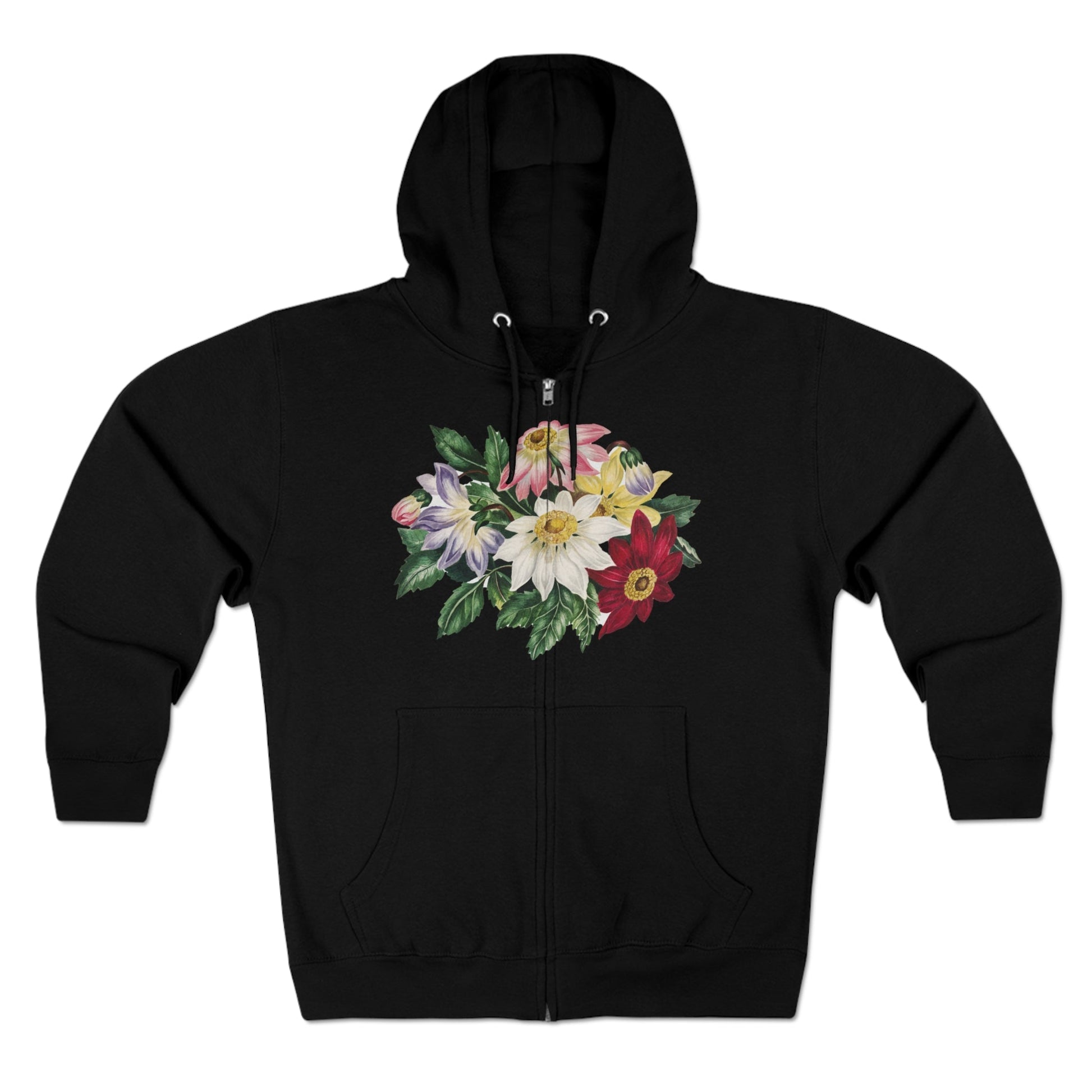 Flowers Full Zip-up Hoodie, Beautiful, Colorful Flower Hooded Sweatshirt, Museum Art Print - FlooredByArt