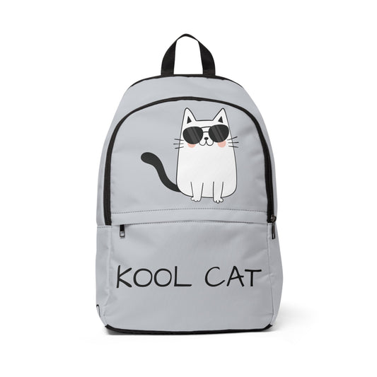 Funny Cat Backpack, Kool Cat Bookbag, Whimsical Cartoonish Illustration - FlooredByArt