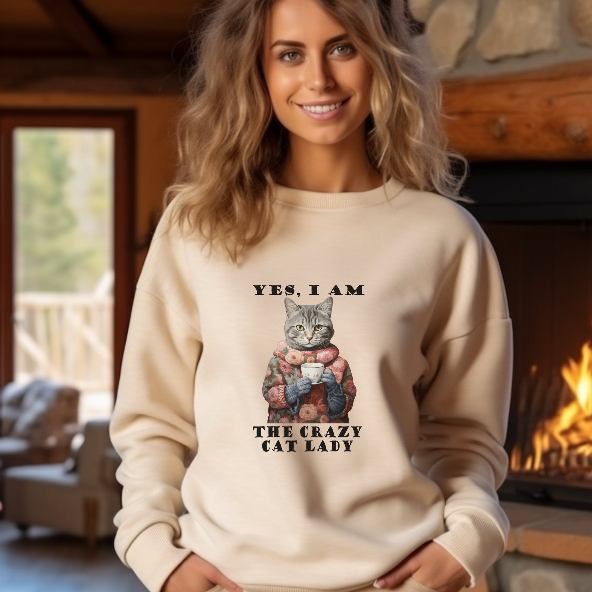 Funny Cat Sweatshirt, GrayTabby Cat Shirt, "I am the crazy cat woman", Cat Lover Gift - FlooredByArt