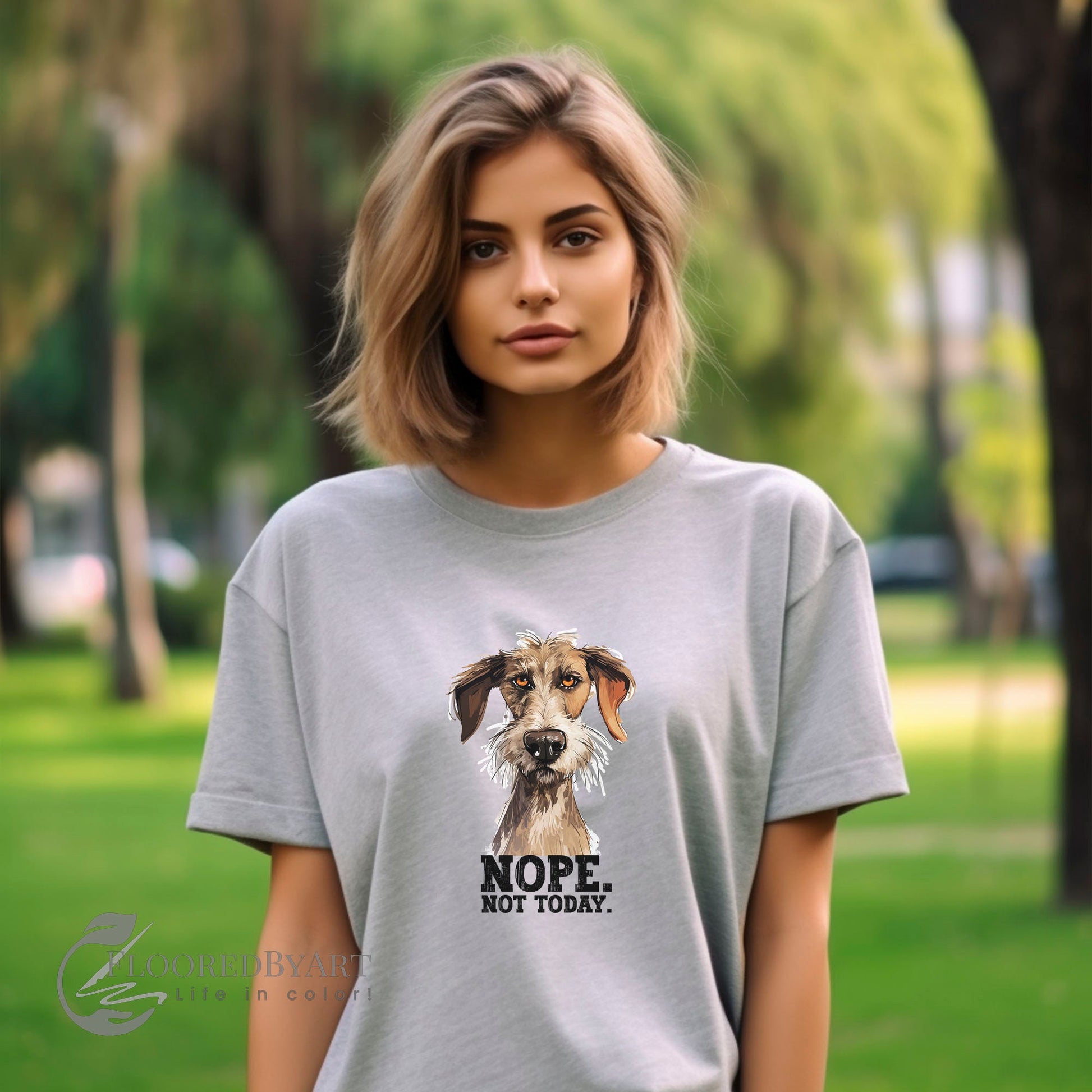 Funny Dog Tshirt - "Nope. Not today" Dog Lovers T-shirt, Funny Cartoon T-shirt - FlooredByArt