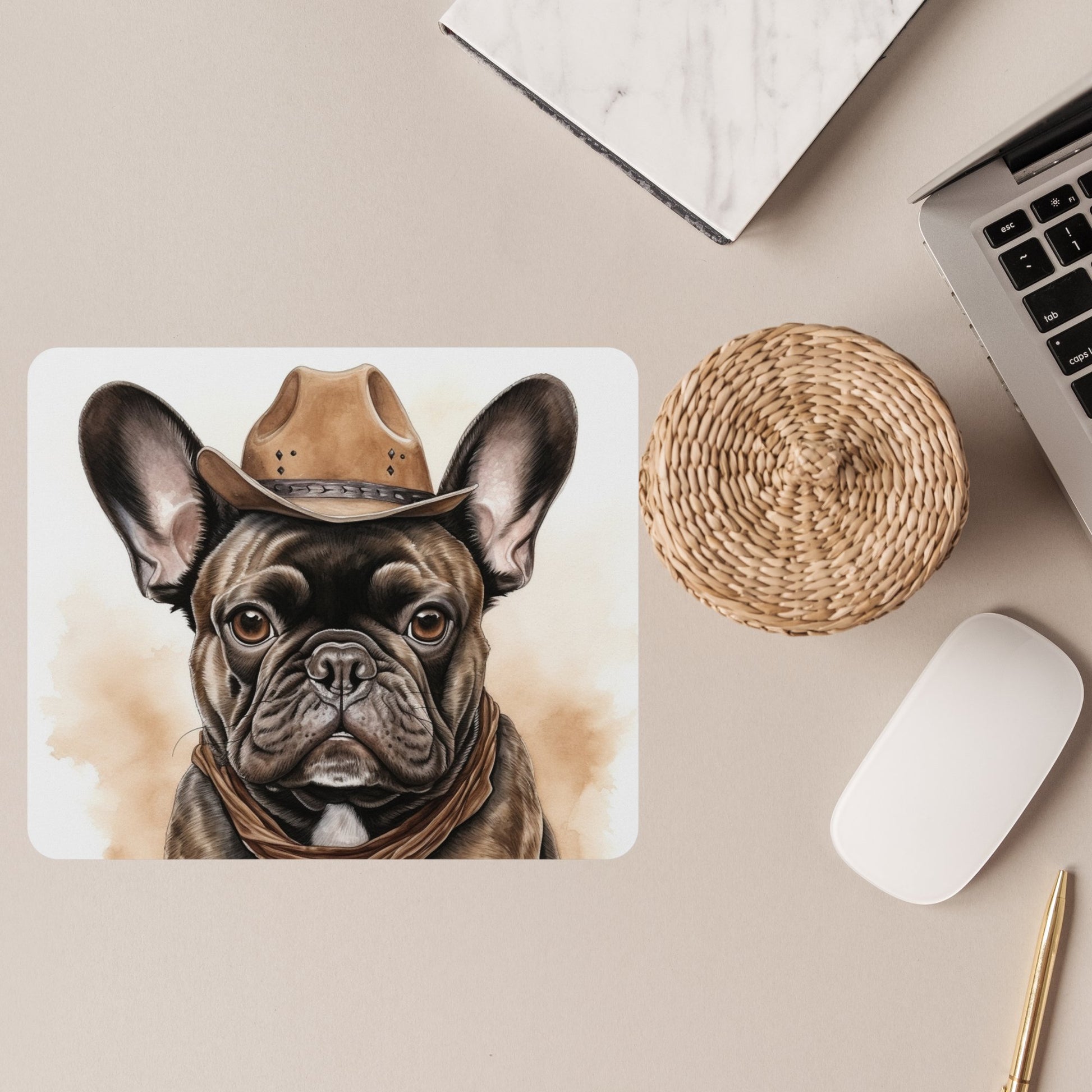 Funny French Bulldog Cowboy Art Mouse Pad, Personalized Western Mouse Pad - FlooredByArt