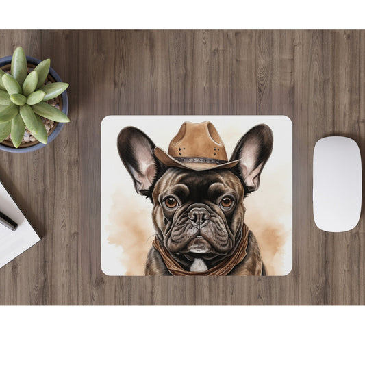 Funny French Bulldog Cowboy Art Mouse Pad, Personalized Western Mouse Pad - FlooredByArt