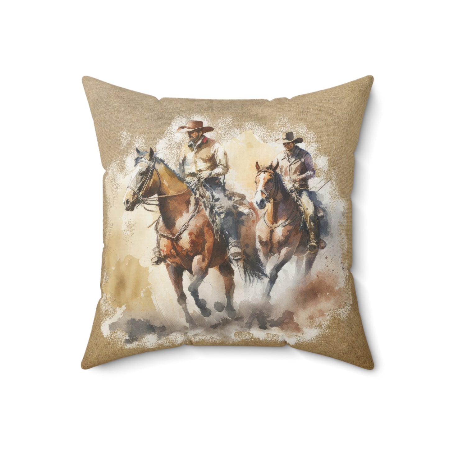 Galloping Cowboy Rider Decorative Pillow | Original Watercolor Art | Indoor Throw Pillow Decor - FlooredByArt
