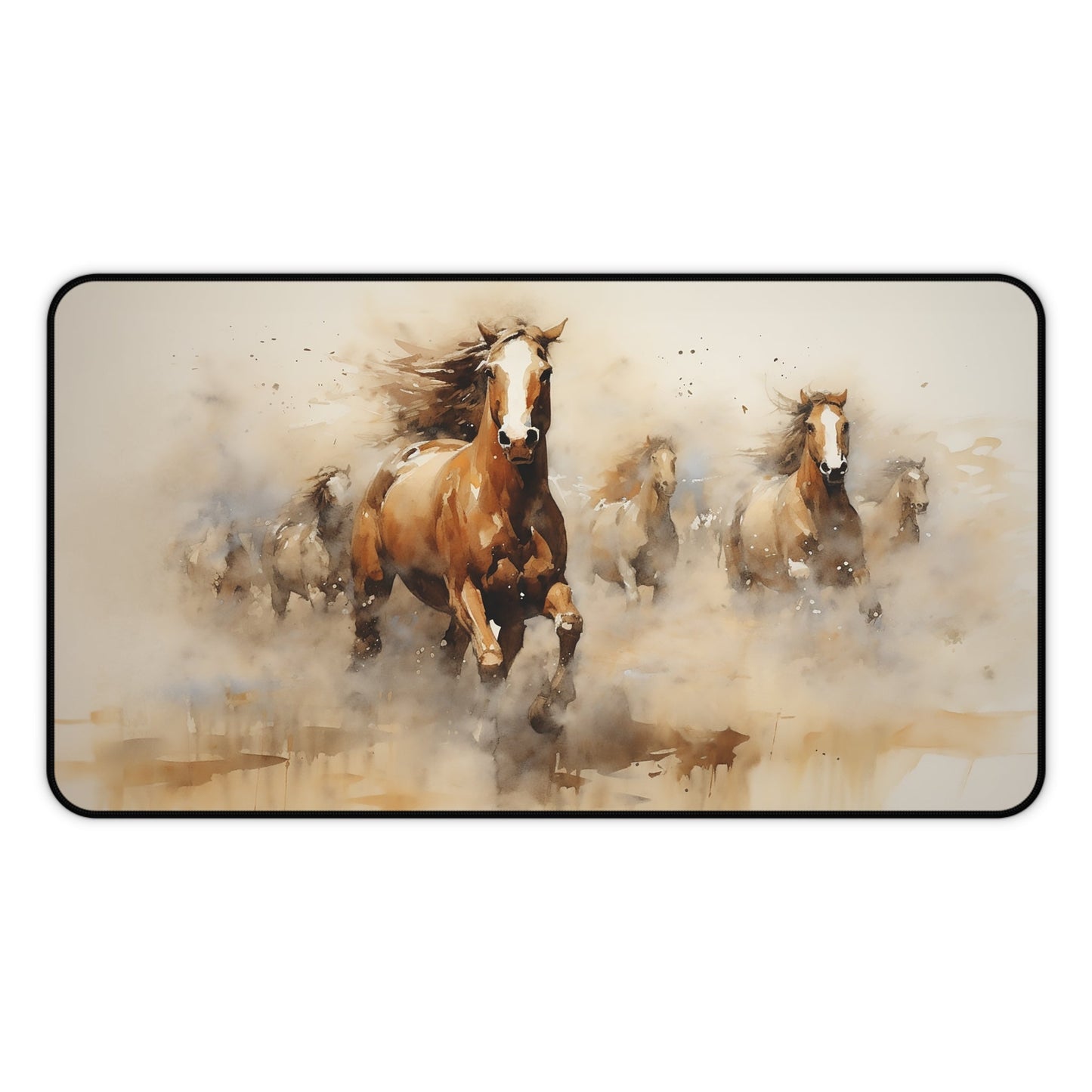 Galloping Wild Horses MousePad / Desk Mat, Wild Mustang Horse in a Beautiful Watercolor XL Desk Mat - Horse Love, Gift for Horse Person - FlooredByArt