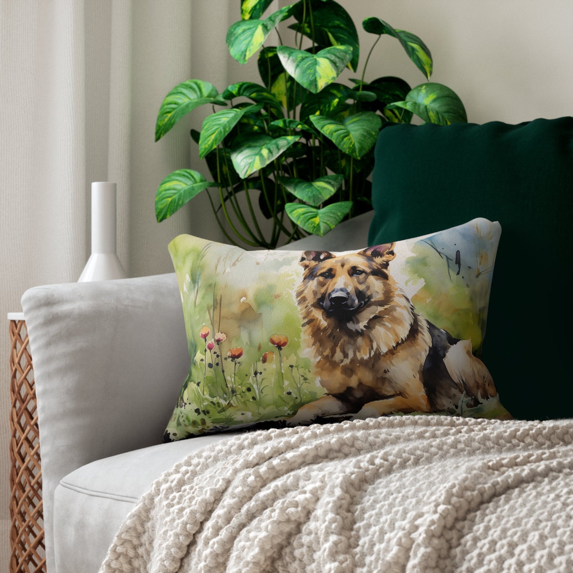 German Shepherd Dog Theme Throw Pillow, Loveable German Shepherd Lumbar Support, Decorative for Home Decor, Unique Accent, Wedding Gift - FlooredByArt