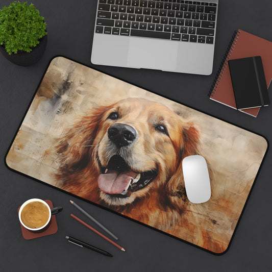 Golden Retriever Art Large Mouse Pad, Part of Dog Collection Desk Mats - FlooredByArt