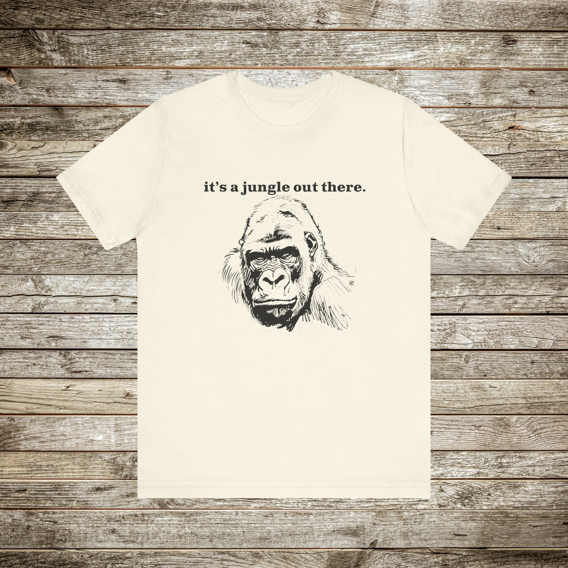 Gorilla T-shirt, Gorilla Drawing on a Tee, Wearable Gorilla Art, "Its a Jungle out there" - FlooredByArt