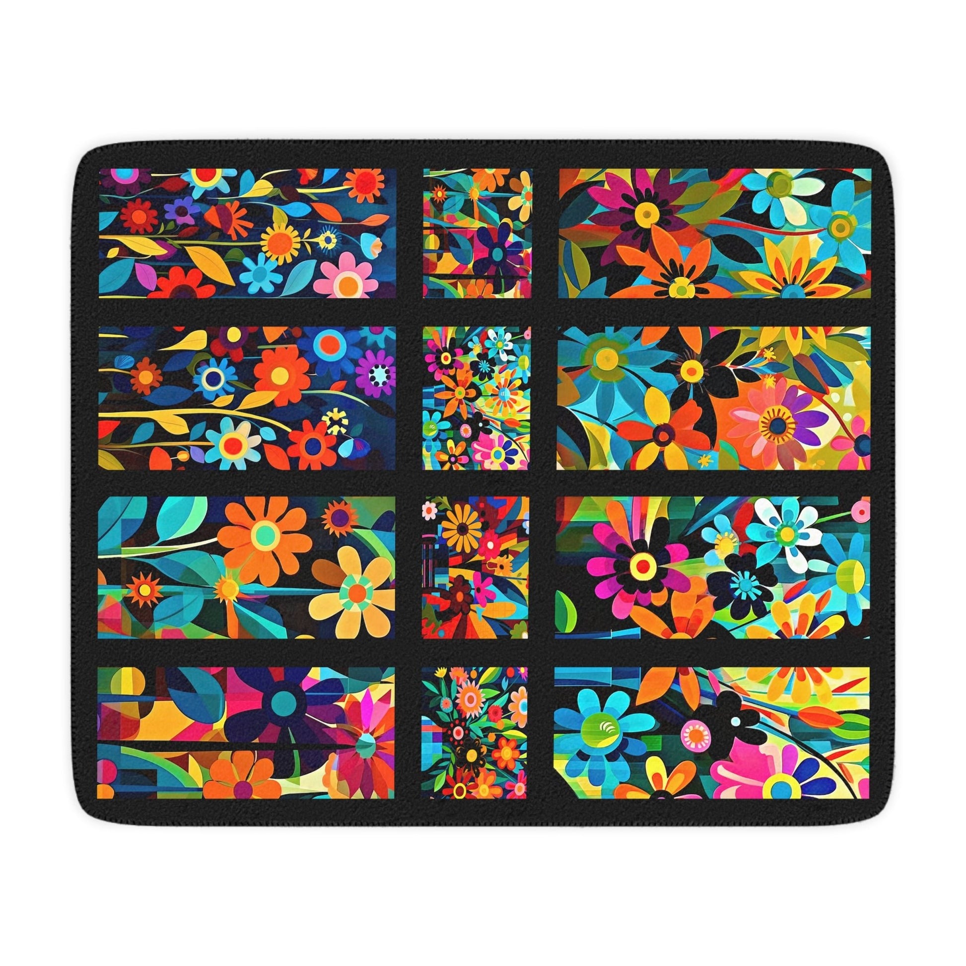 Happy Garden Flowers Sherpa Blanket Throw, Vibrant Colors With Boho Flowers, Decor Focal Point - FlooredByArt