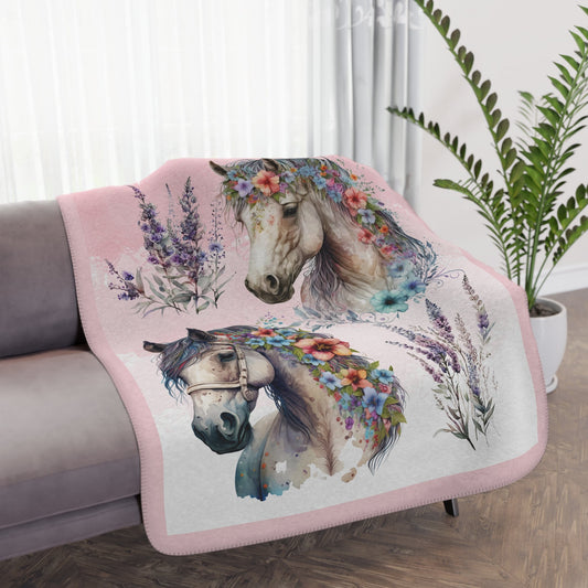 Horse Head Throw Blanket, Perfect Girls Room Fantasy Floral Pony Head Design Accent - FlooredByArt