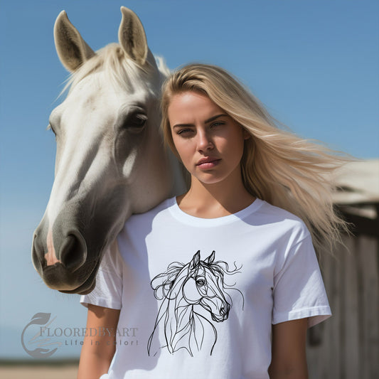 Horse Line Art T-Shirt, Minimalist Drawing of a Horse, Boho Chic - FlooredByArt