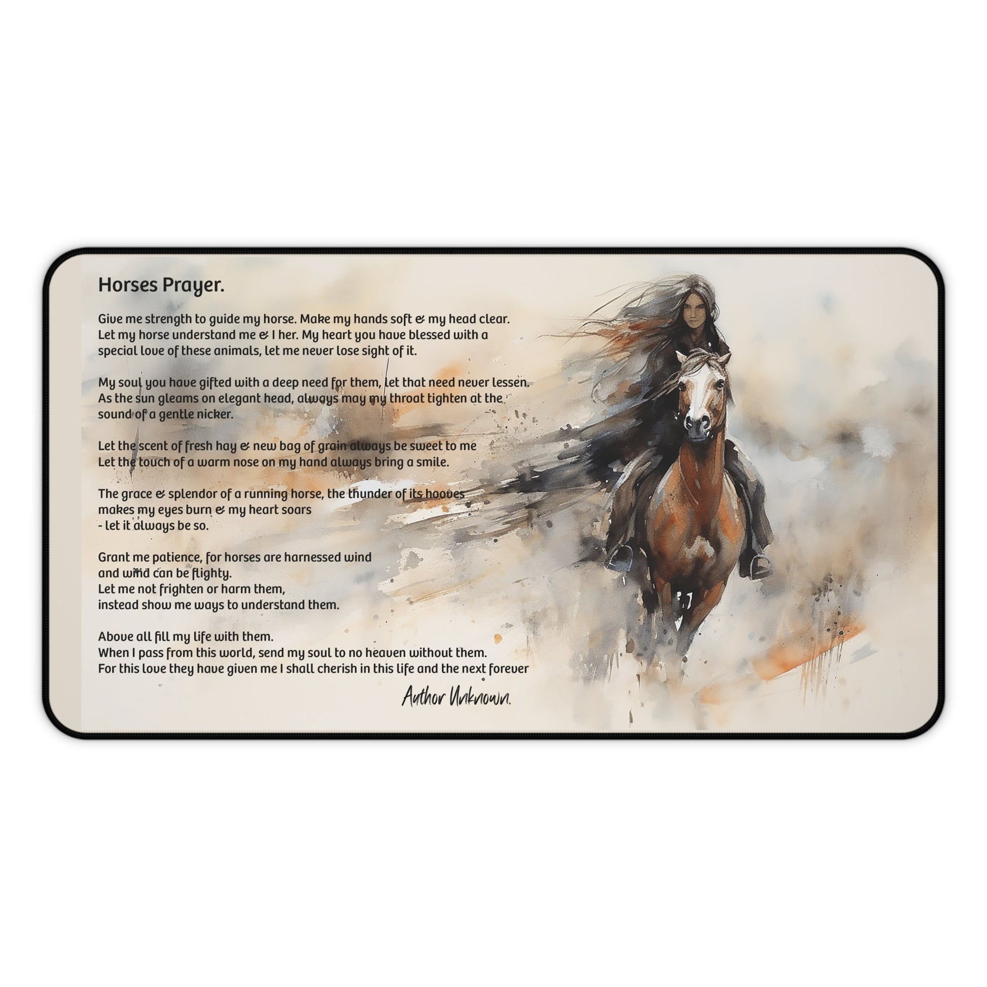 Horse Prayer MousePad / Desk Mat, Prayer for a Horse in a Beautiful Watercoloer XL Desk Mat - Love of Horses, Perfect Gift for Horse Person - FlooredByArt