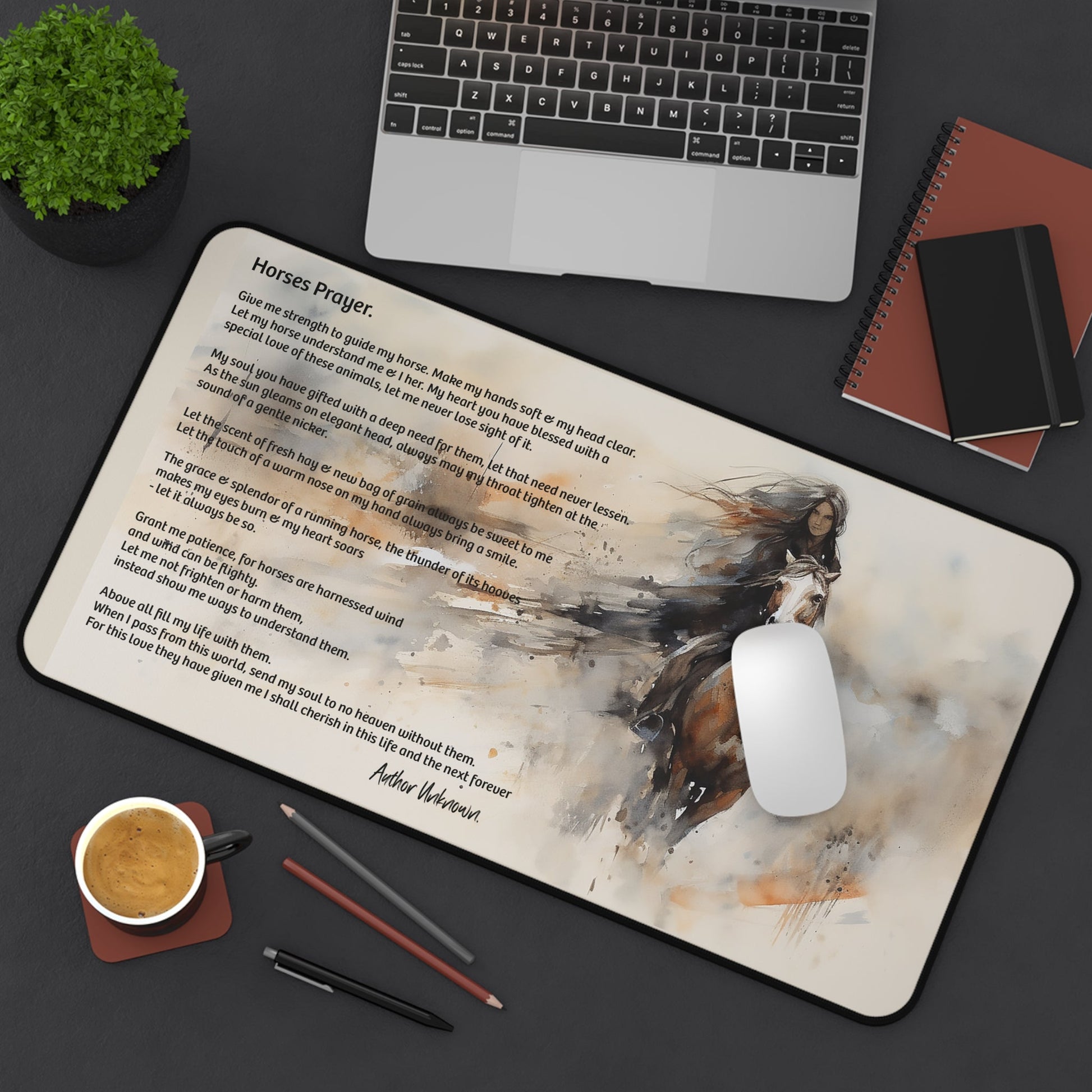 Horse Prayer MousePad / Desk Mat, Prayer for a Horse in a Beautiful Watercoloer XL Desk Mat - Love of Horses, Perfect Gift for Horse Person - FlooredByArt