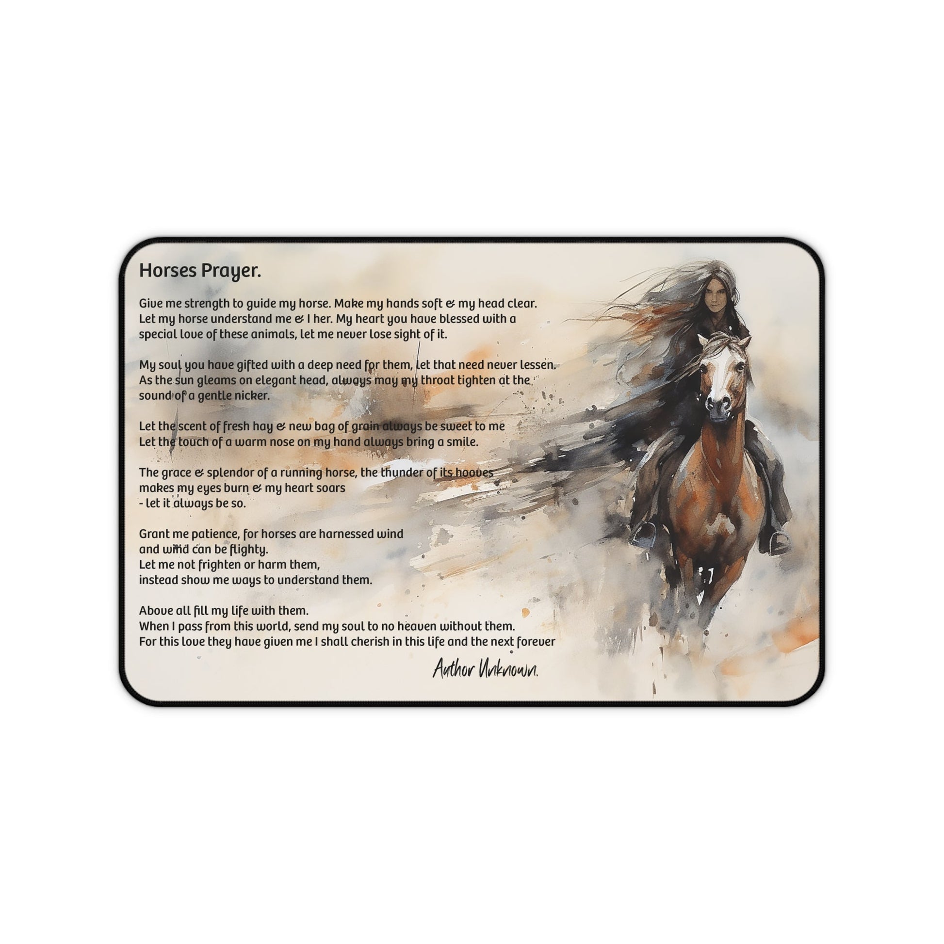 Horse Prayer MousePad / Desk Mat, Prayer for a Horse in a Beautiful Watercoloer XL Desk Mat - Love of Horses, Perfect Gift for Horse Person - FlooredByArt