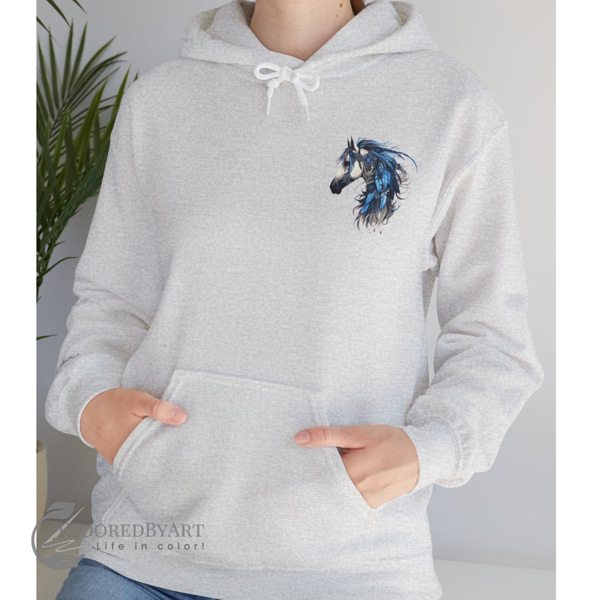 Horse Shirt, Hooded Sweatshirt Design, Horse and Feathers Shirt, Cowgirl Fashion - FlooredByArt