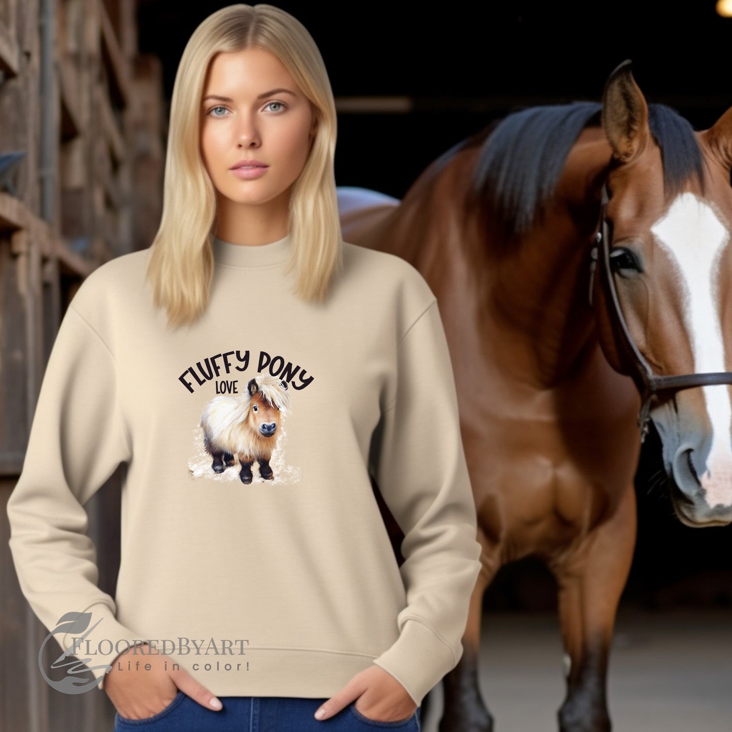 Horse Sweatshirt, Fluffy Pony Love, Loveable Cute Pony Shirts, BEST Cozy Comfy Sweatshirt - FlooredByArt